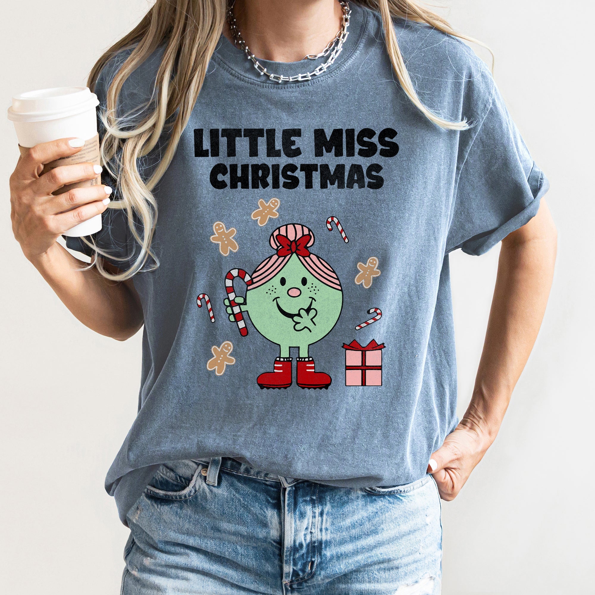Little Miss Christmas Classic Vintage Candy Cane Festive Edition Comfort Colors Tee