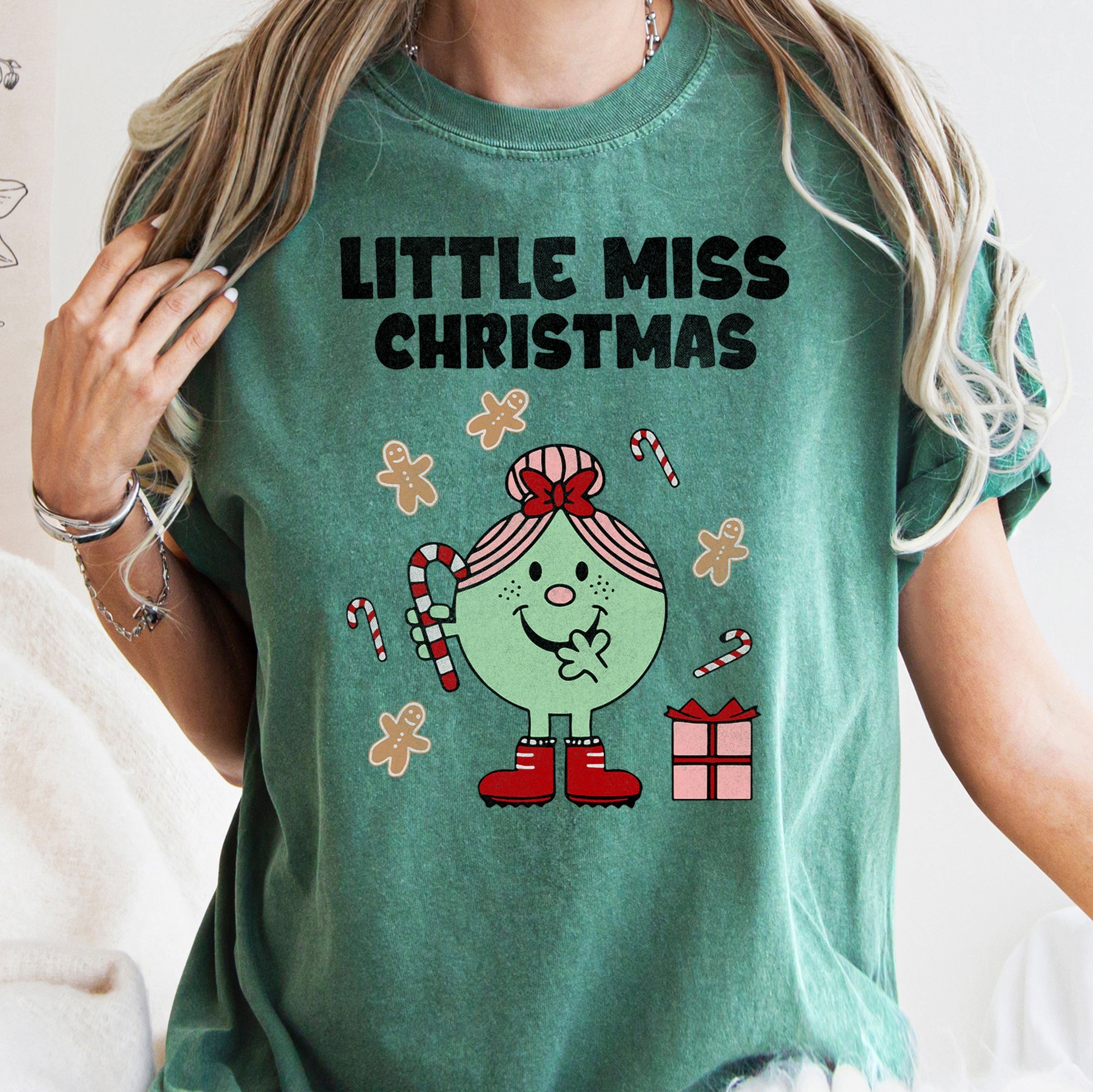 Little Miss Christmas Classic Vintage Candy Cane Festive Edition Comfort Colors Tee