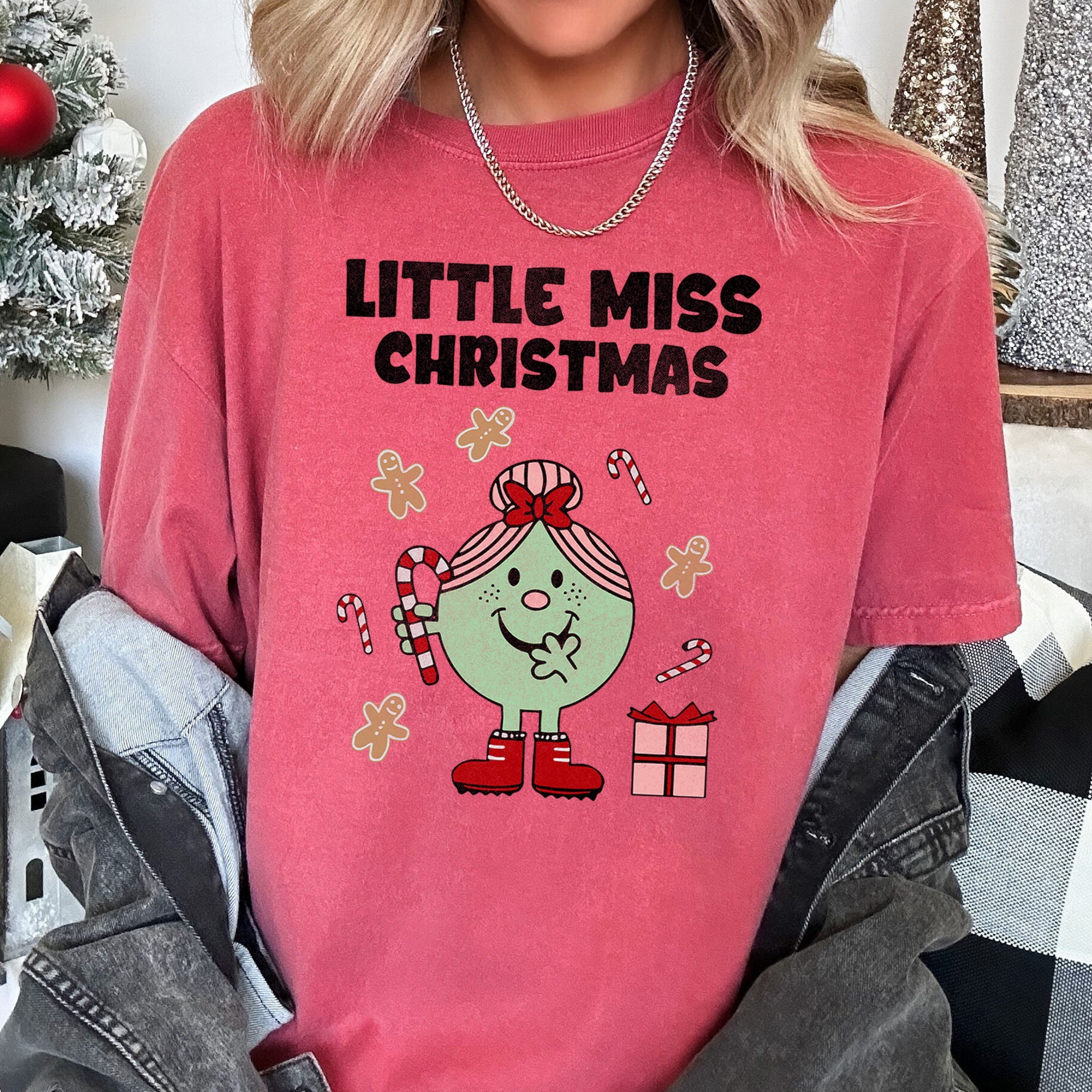 Little Miss Christmas Classic Vintage Candy Cane Festive Edition Comfort Colors Tee