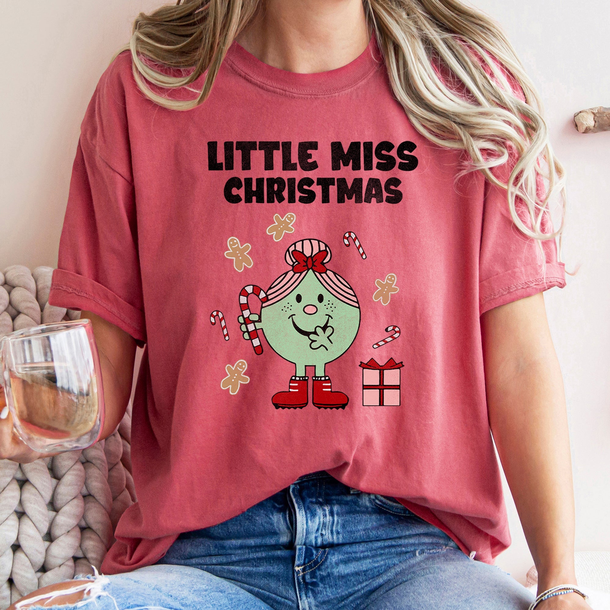 Little Miss Christmas Classic Vintage Candy Cane Festive Edition Comfort Colors Tee
