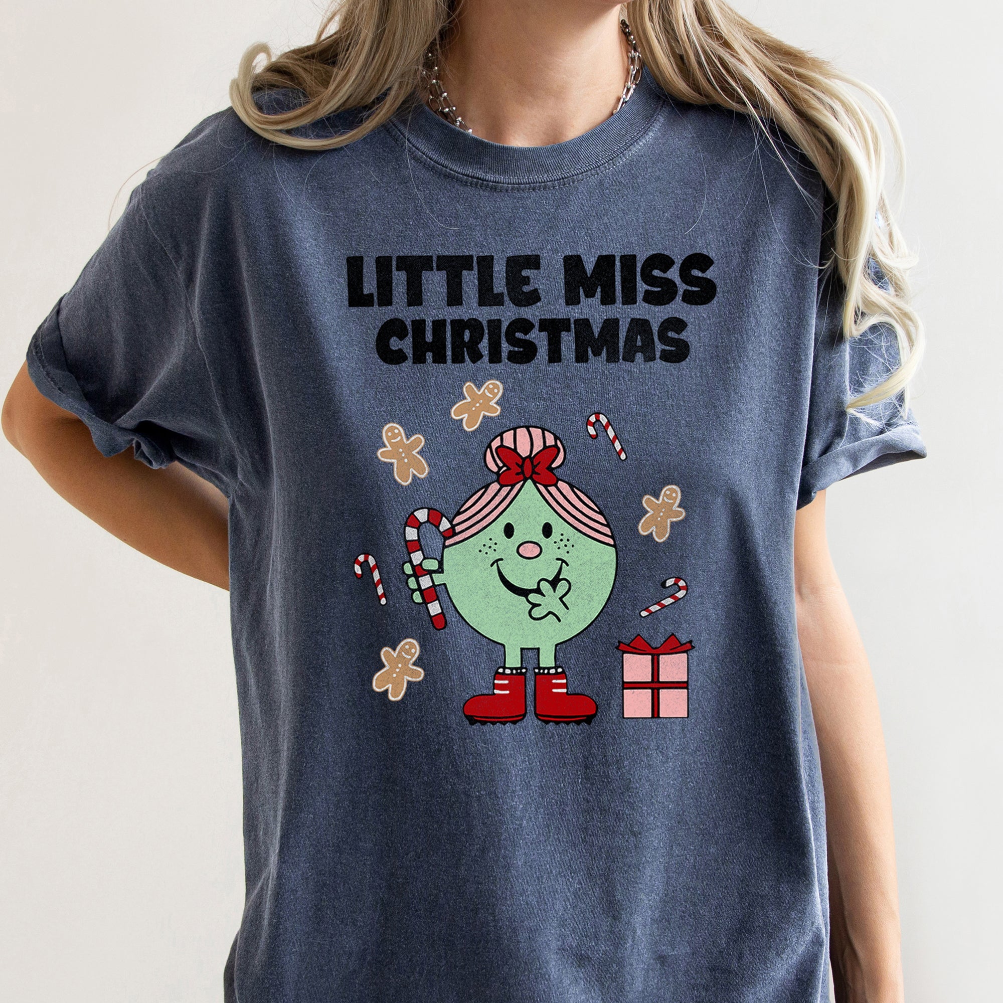 Little Miss Christmas Classic Vintage Candy Cane Festive Edition Comfort Colors Tee