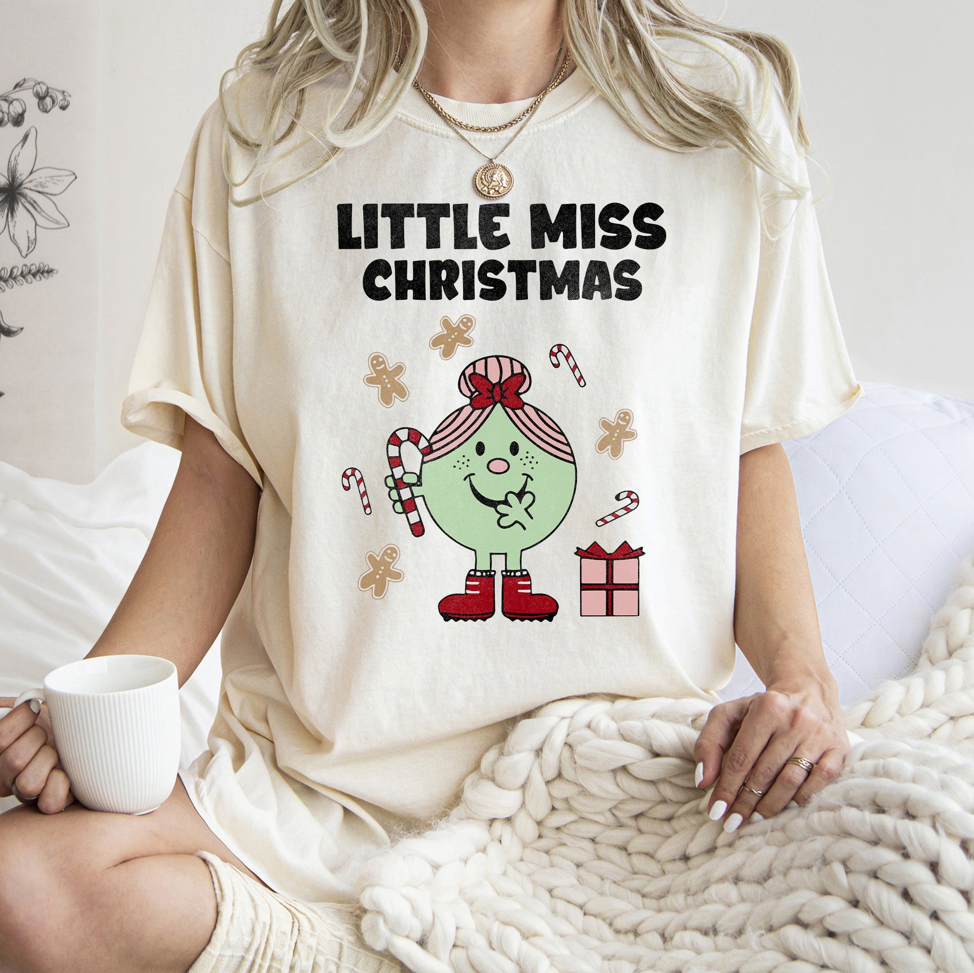Little Miss Christmas Classic Vintage Candy Cane Festive Edition Comfort Colors Tee
