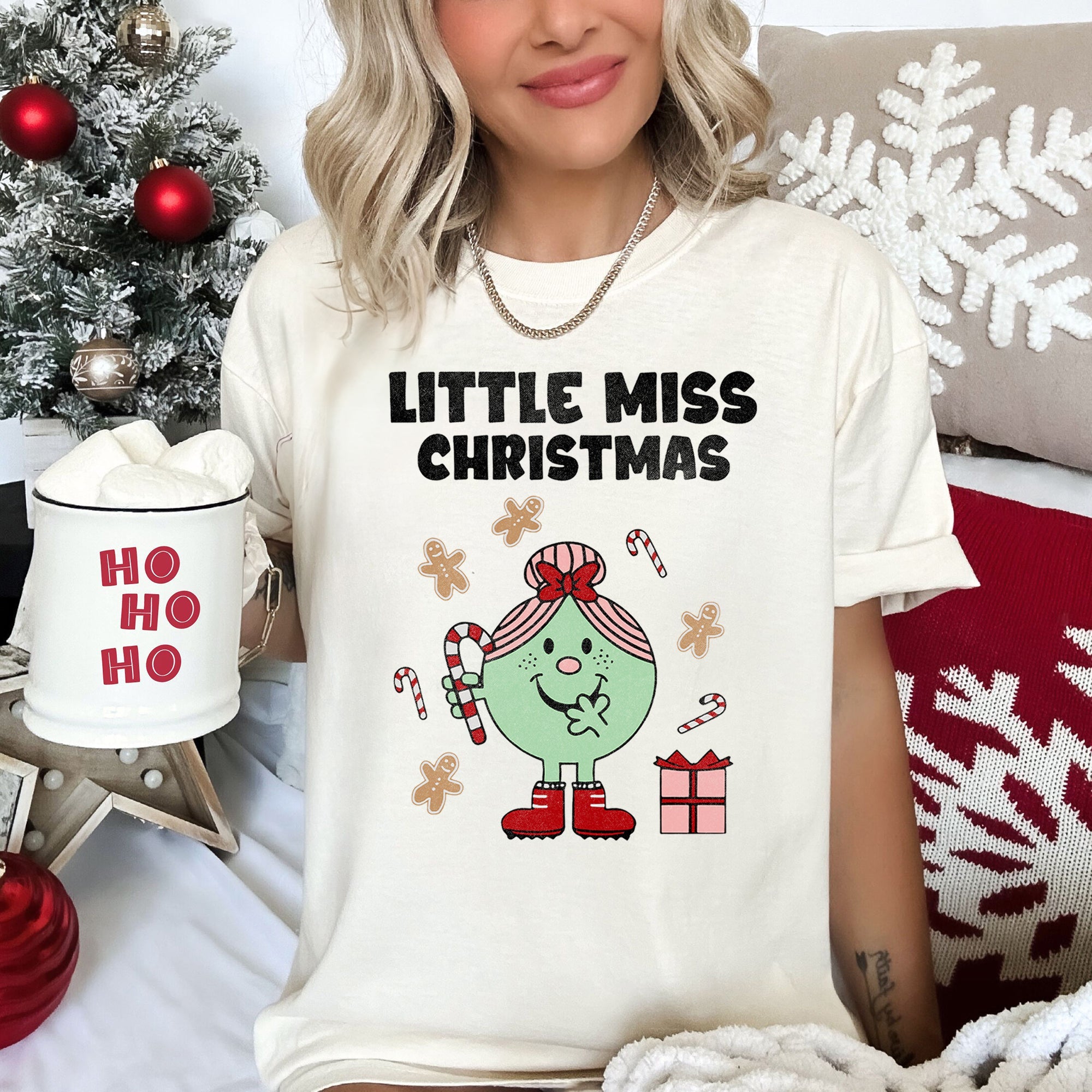 Little Miss Christmas Classic Vintage Candy Cane Festive Edition Comfort Colors Tee