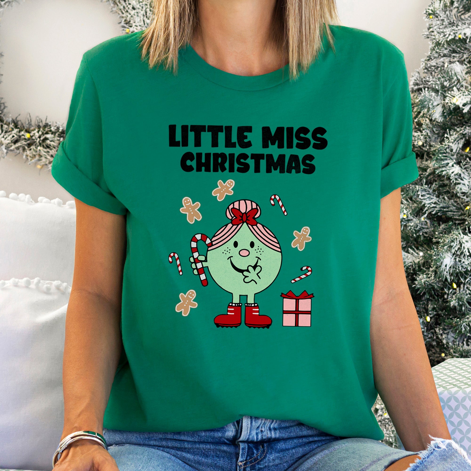 Little Miss Christmas Classic Vintage Retro Candy Cane Holiday Cheer Graphic Tee