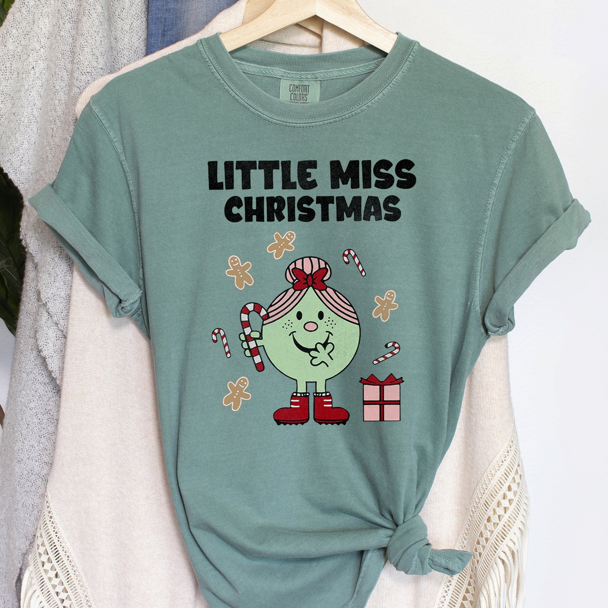 Little Miss Christmas Classic Vintage Candy Cane Festive Edition Comfort Colors Tee
