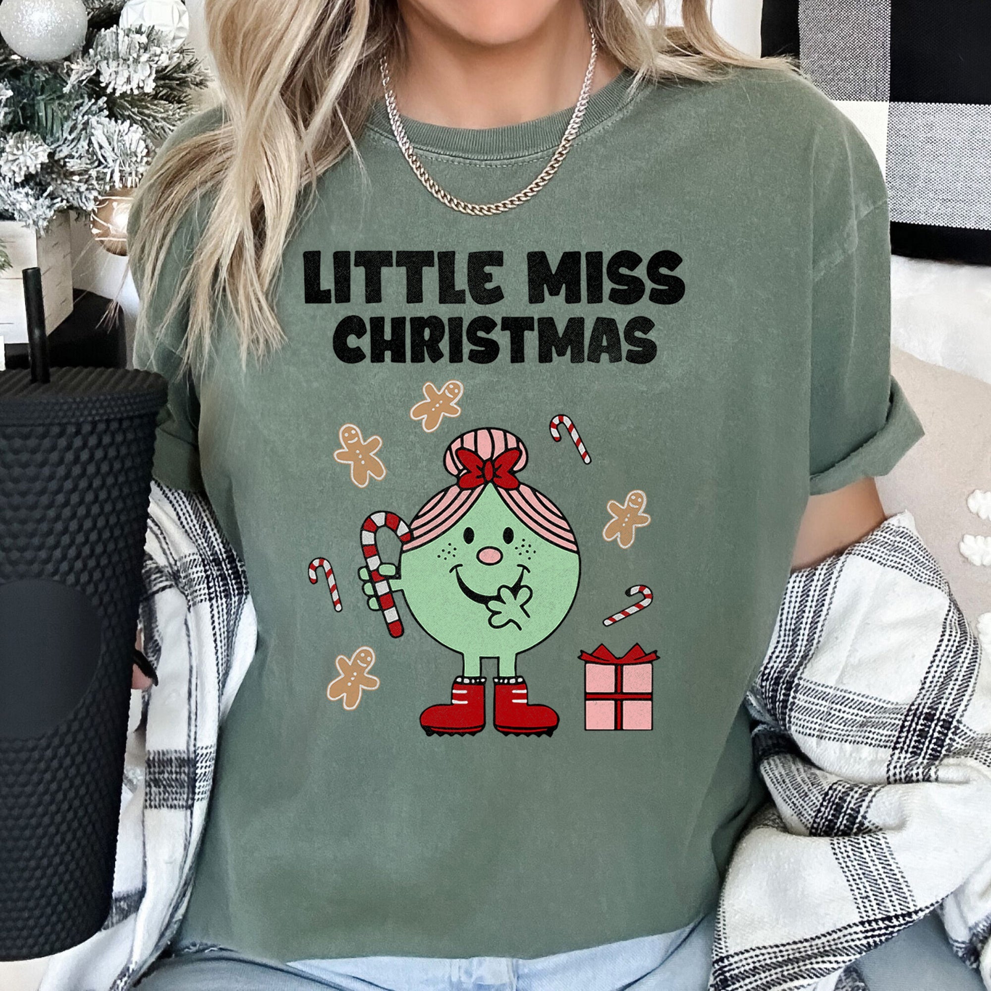 Little Miss Christmas Classic Vintage Candy Cane Festive Edition Comfort Colors Tee