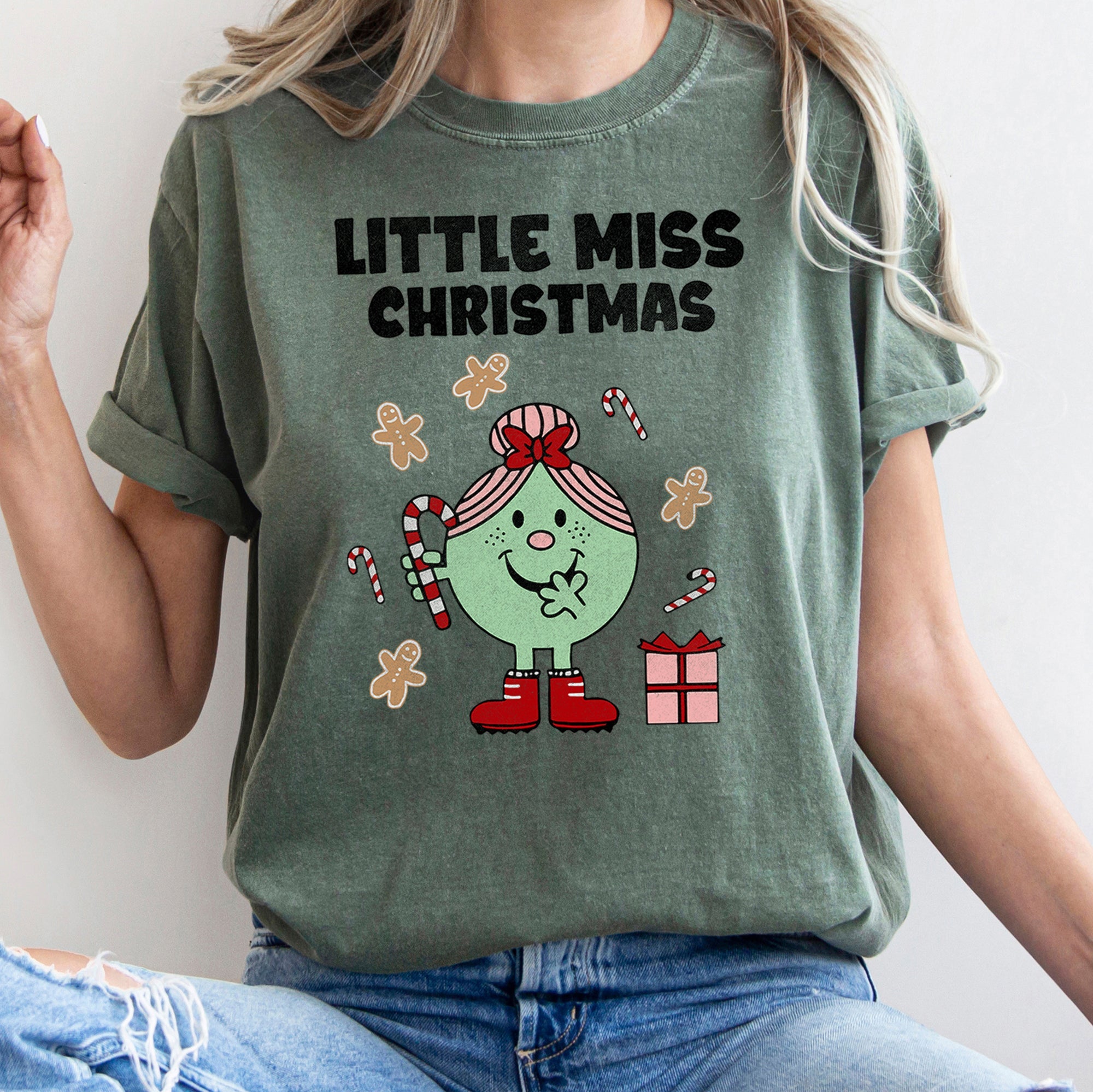 Little Miss Christmas Classic Vintage Candy Cane Festive Edition Comfort Colors Tee