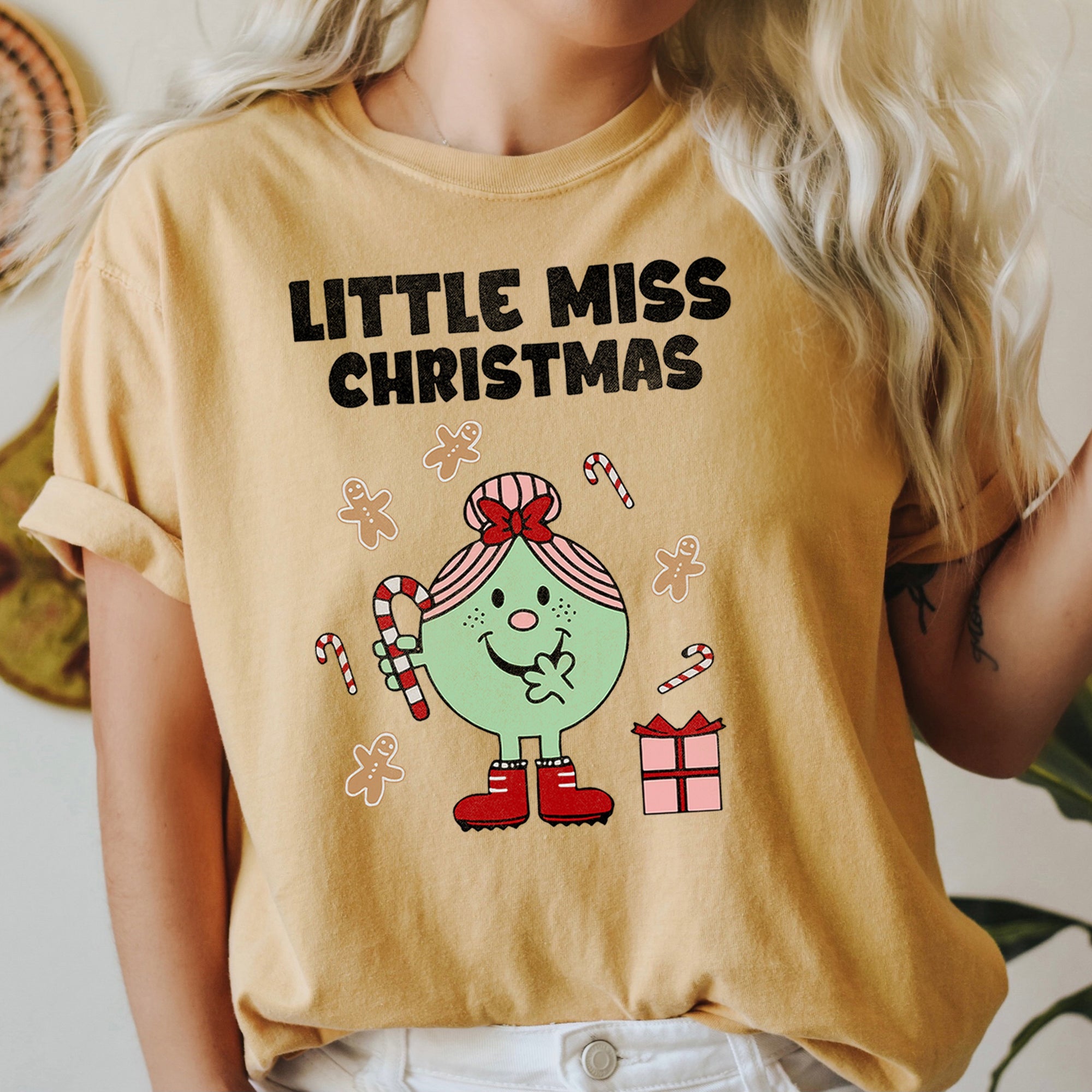 Little Miss Christmas Classic Vintage Candy Cane Festive Edition Comfort Colors Tee