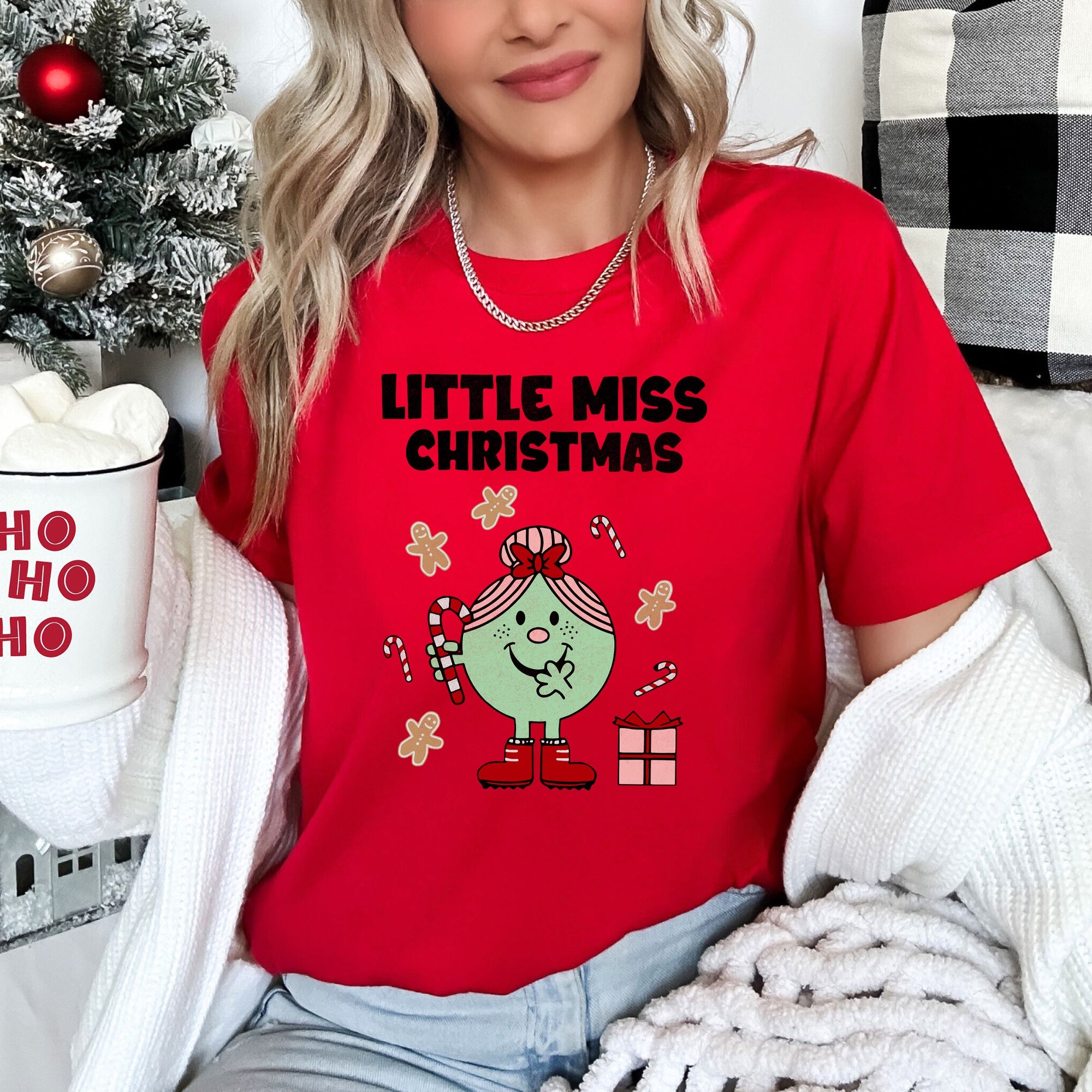 Little Miss Christmas Classic Vintage Retro Candy Cane Holiday Cheer Graphic Tee