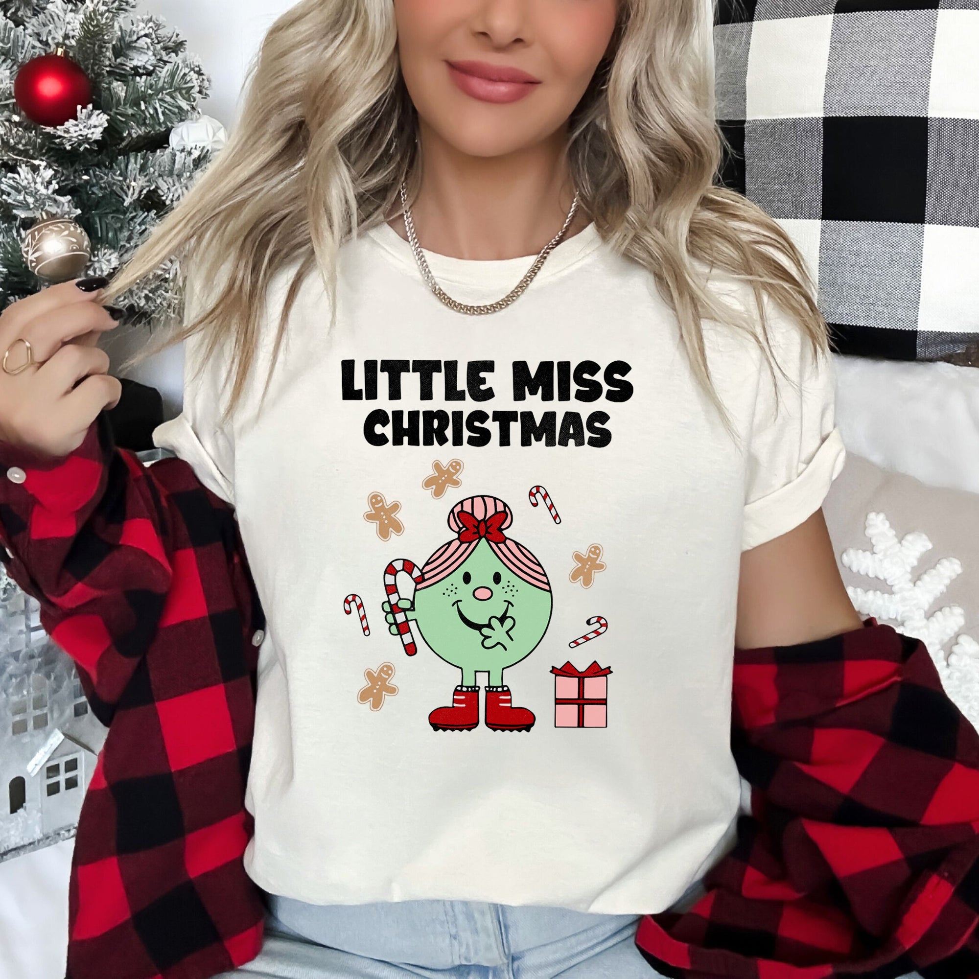 Little Miss Christmas Classic Vintage Retro Candy Cane Holiday Cheer Graphic Tee