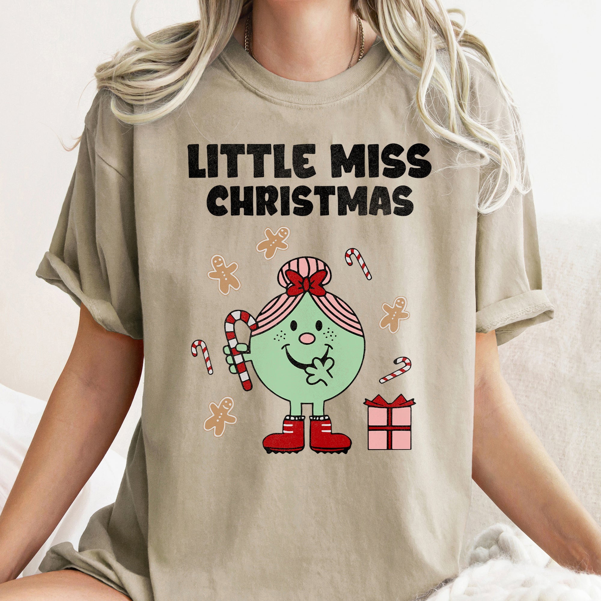 Little Miss Christmas Classic Vintage Candy Cane Festive Edition Comfort Colors Tee