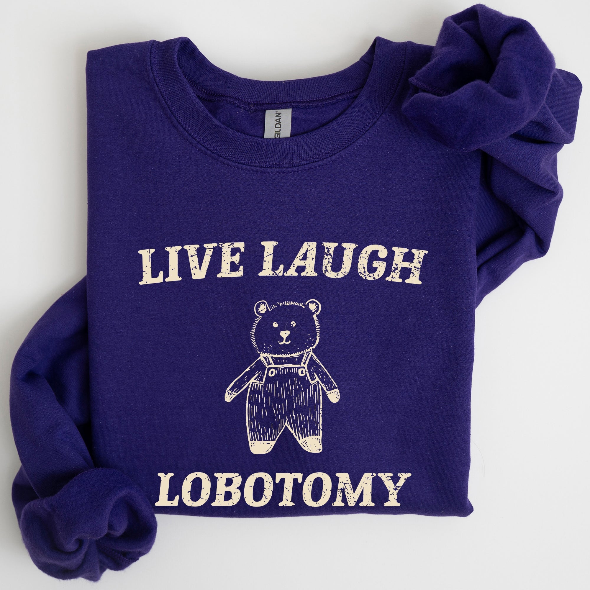 Live Laugh Lobotomy Bear Meme Collection Inspired Graphic Pop Culture Reference Sweatshirt