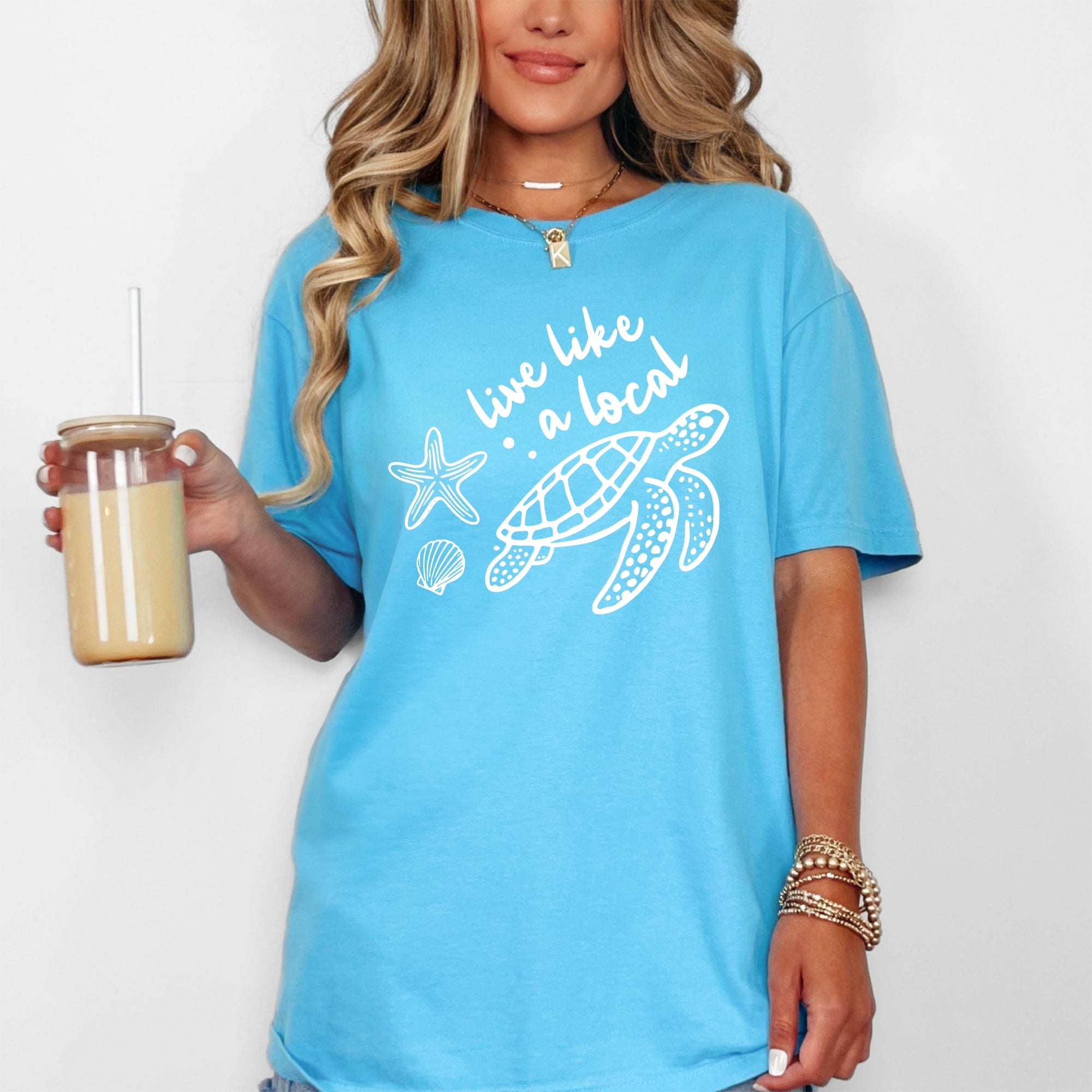 Live Like A Local Beach Sea Turtle Summer Ocean Sea Aloha Vibes Coastal Style Edition Comfort Colors Tee