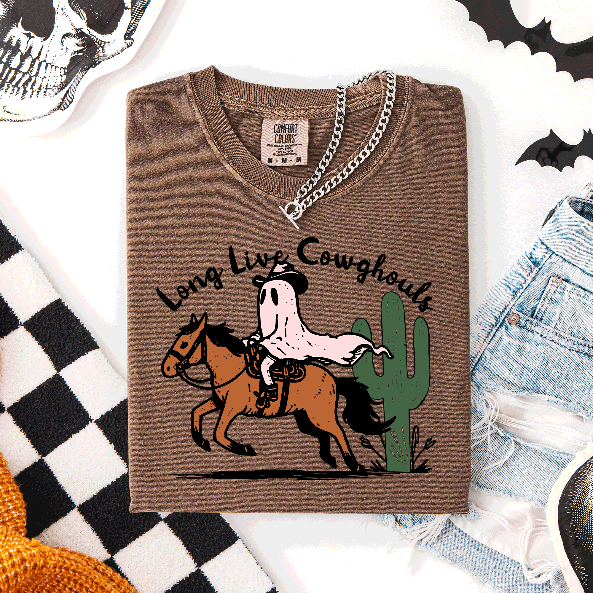 Long Live Cowghouls, Cowgirls Western Halloween Cute Celebration Comfort Colors Tee