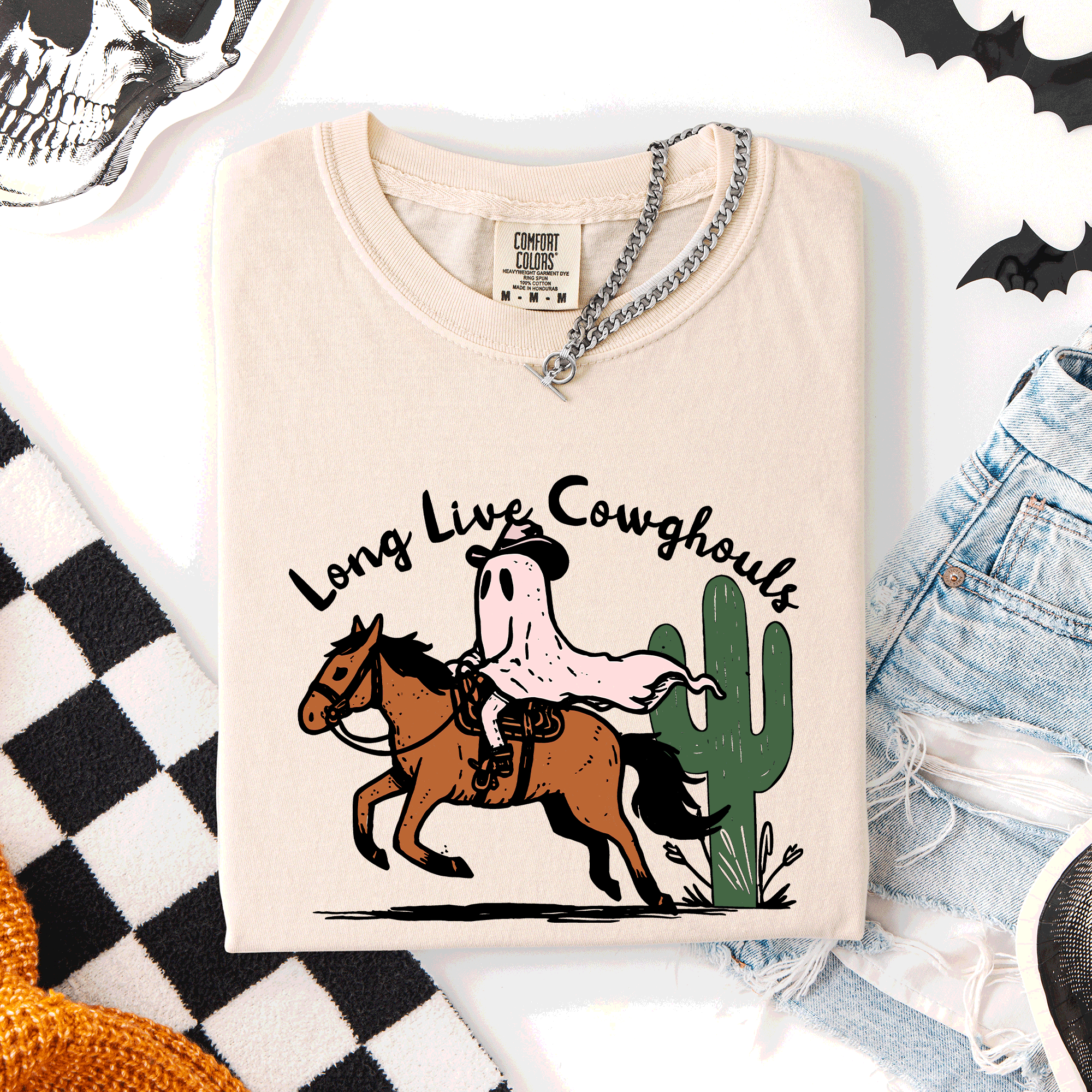 Long Live Cowghouls, Cowgirls Western Halloween Cute Celebration Comfort Colors Tee