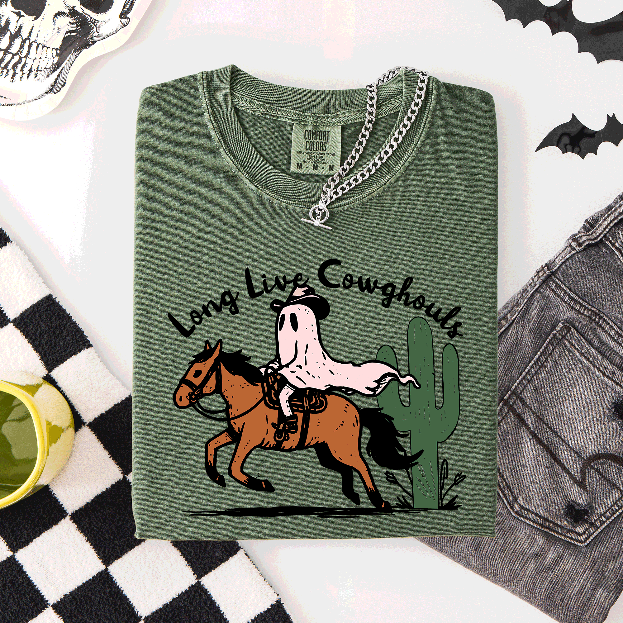 Long Live Cowghouls, Cowgirls Western Halloween Cute Celebration Comfort Colors Tee