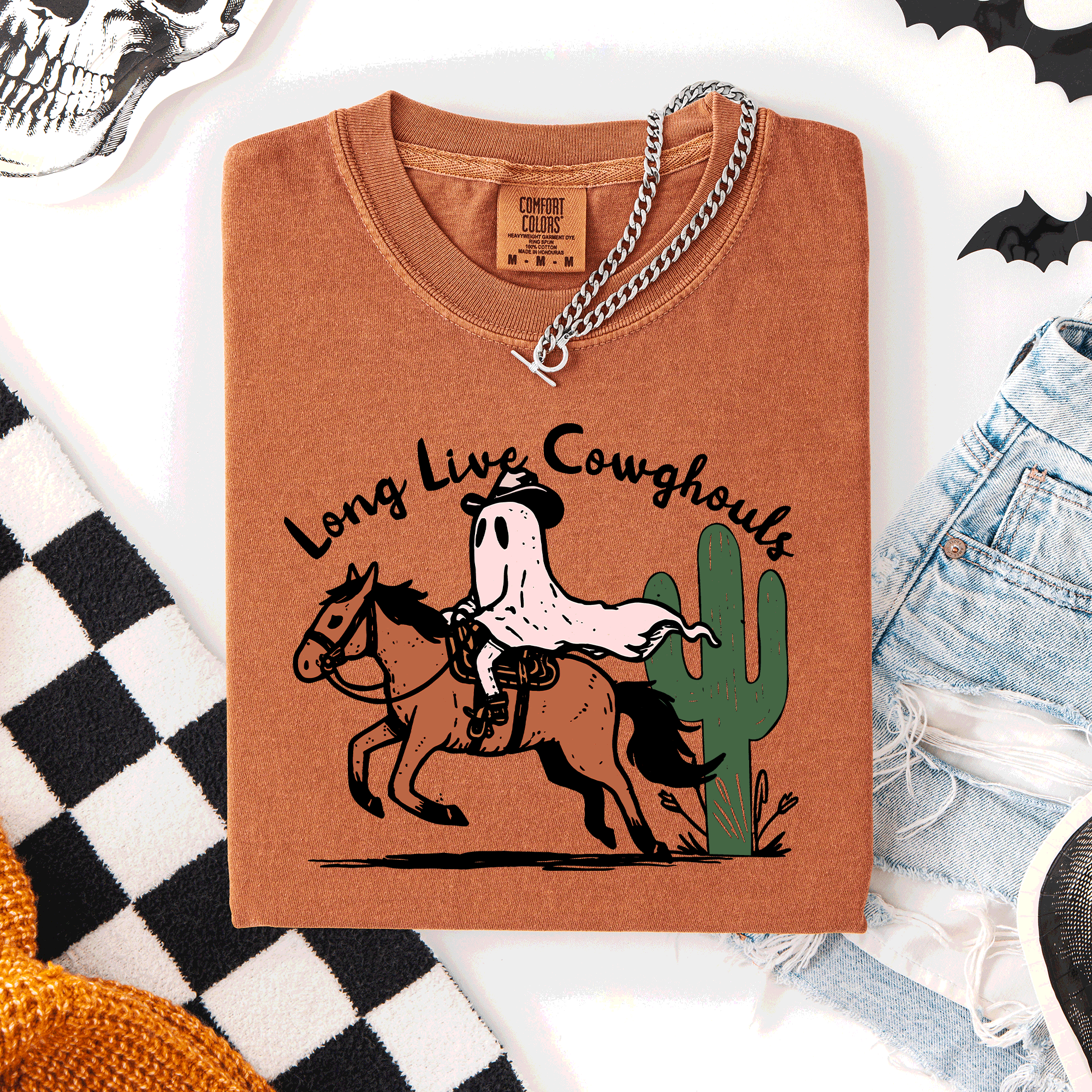 Long Live Cowghouls, Cowgirls Western Halloween Cute Celebration Comfort Colors Tee