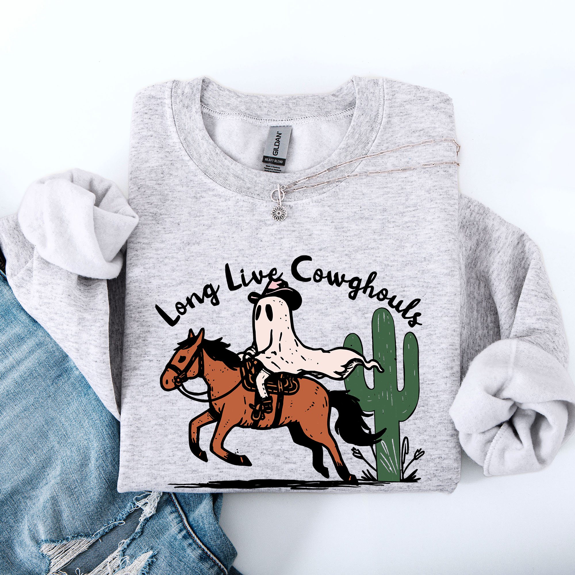 Long Live Cowghouls And Cowgirls Western Halloween Spooky Spirit Vibe Sweatshirt
