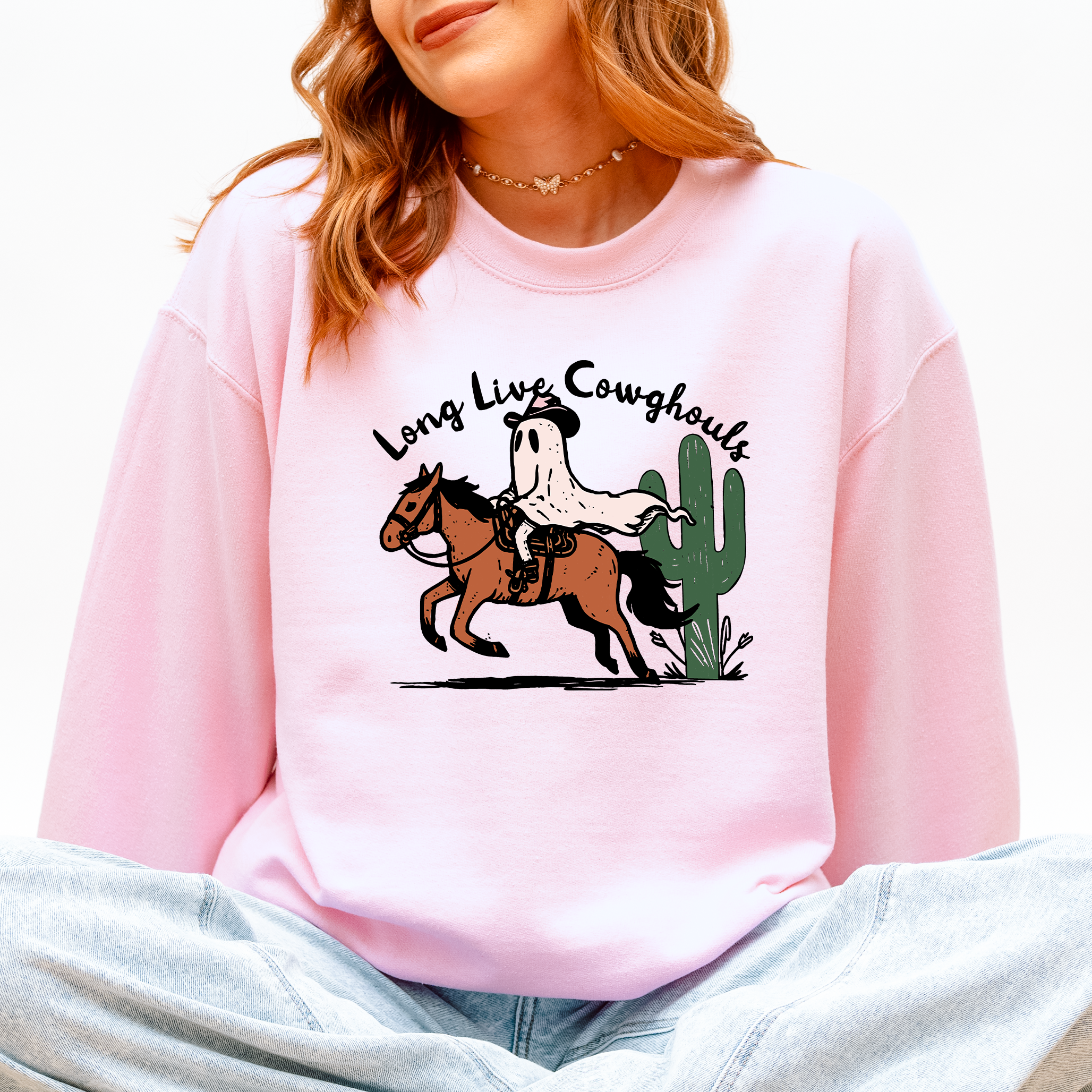 Long Live Cowghouls And Cowgirls Western Halloween Spooky Spirit Vibe Sweatshirt