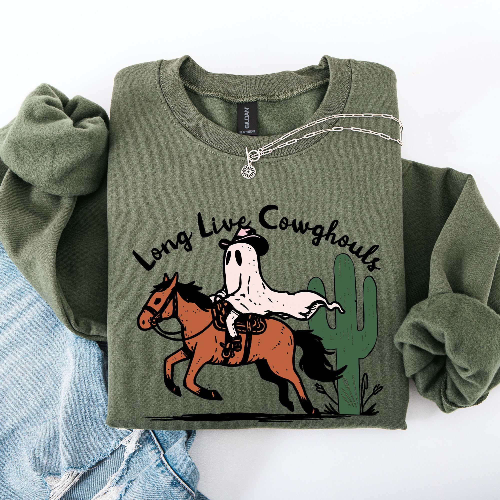 Long Live Cowghouls And Cowgirls Western Halloween Spooky Spirit Vibe Sweatshirt