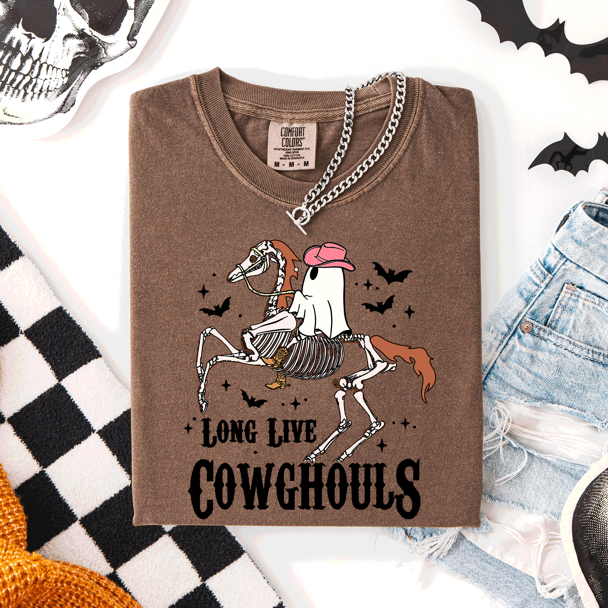 Long Live Cowghouls Skeleton Ghost Horse Halloween Spooky Night Gothic Vibes Comfort Colors Tee