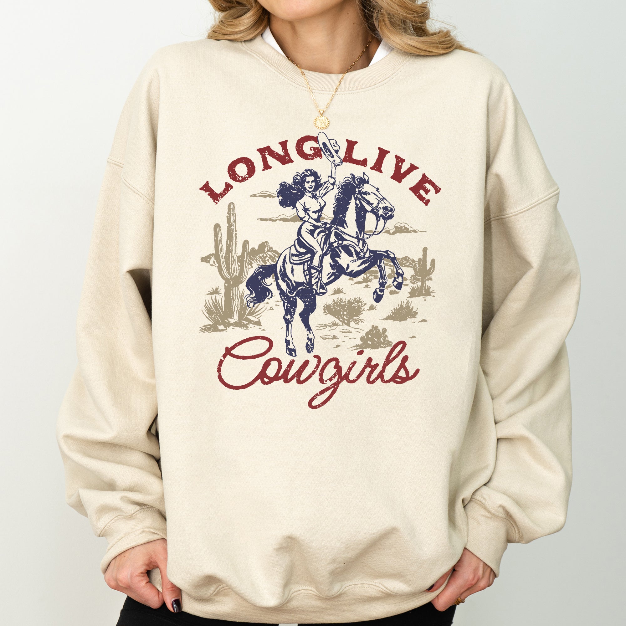 Long Live Cowgirls, Horse, Cowboy Western Country Heritage Design Graphic Sweatshirt