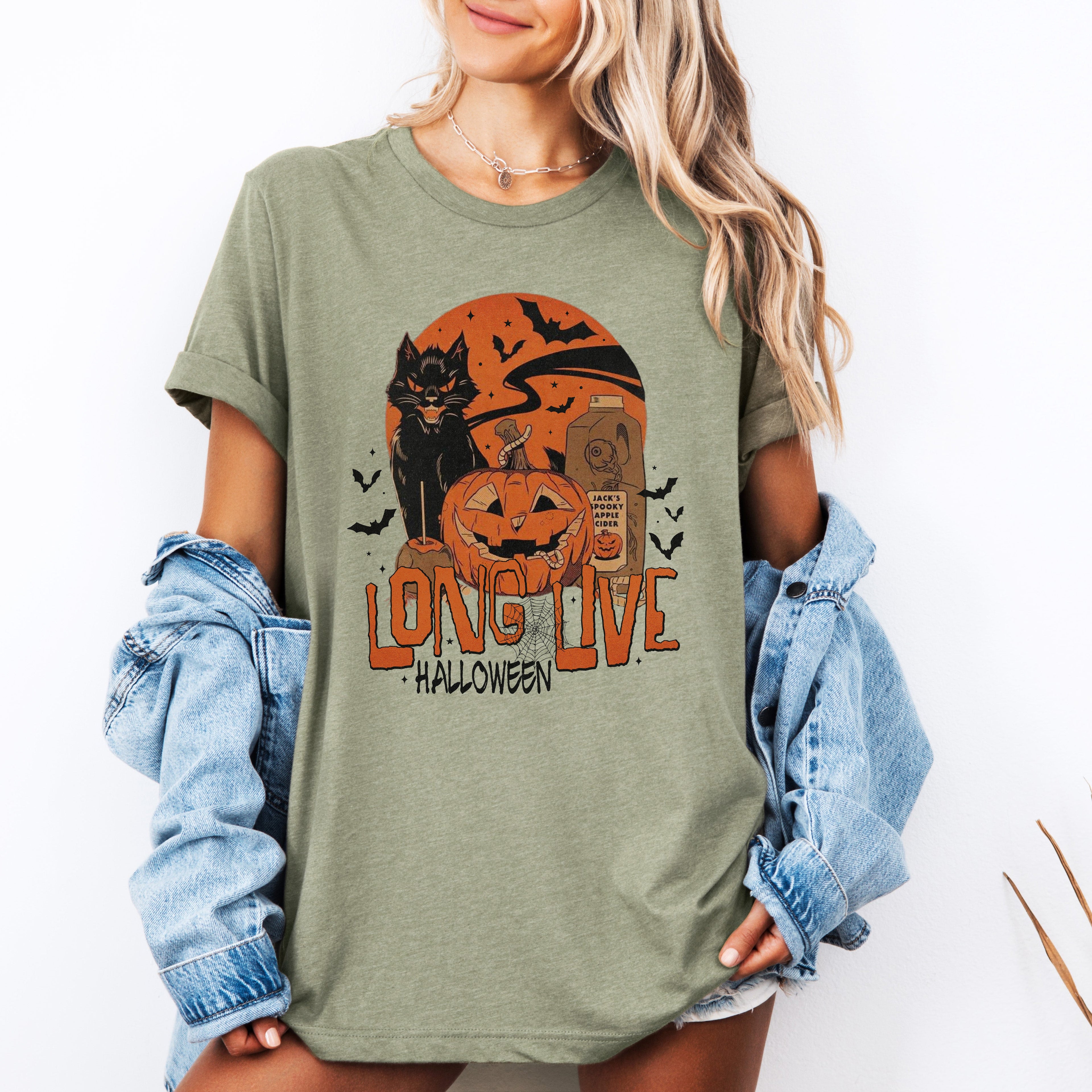 Long Live Halloween Retro Classic Vintage Fiendish Fun Halloween Night Graphic Tee