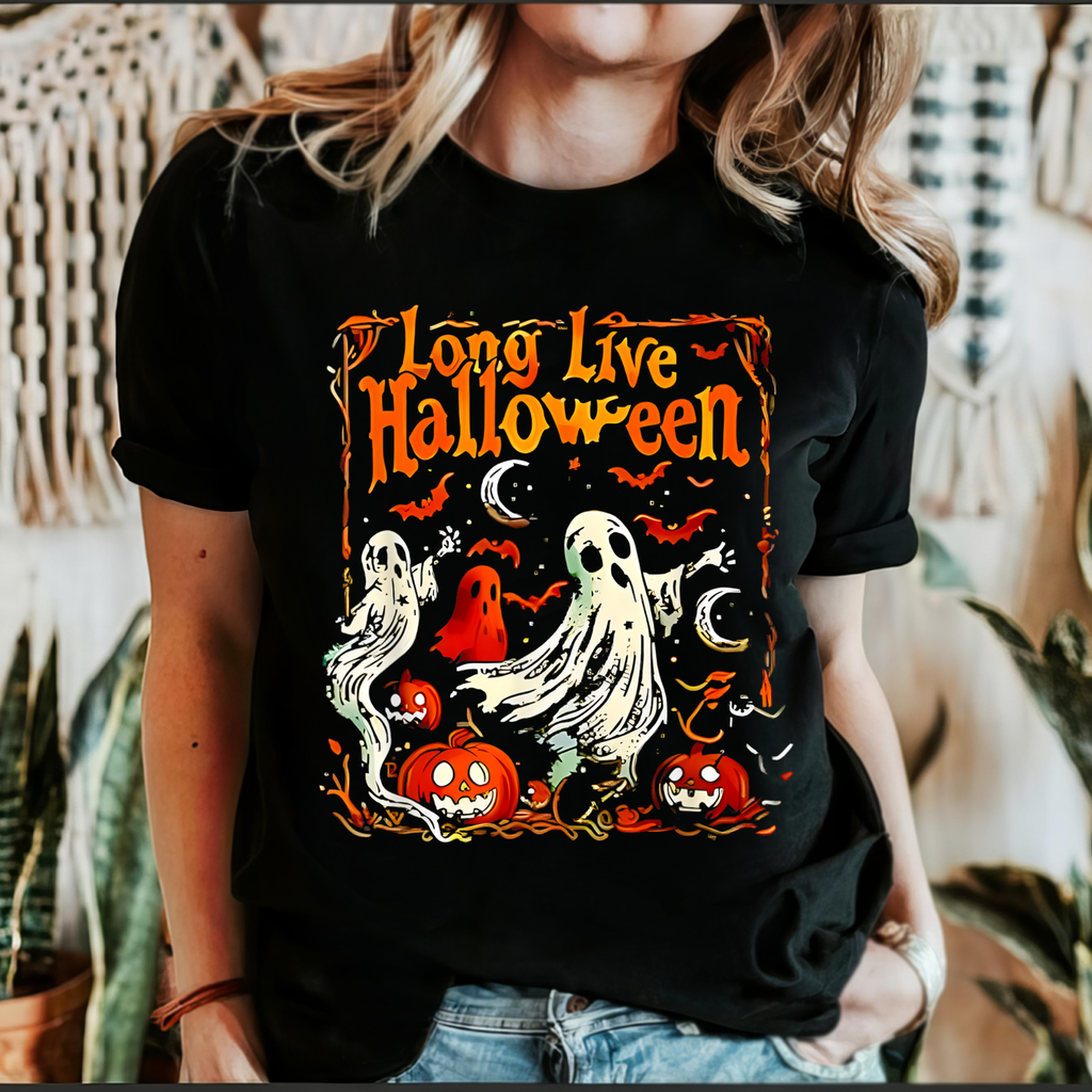 Long Live Halloween Spooky Pumpkins Ghosts Nighttime Parade Haunted House Lights Fall Festivities Graphic Tee