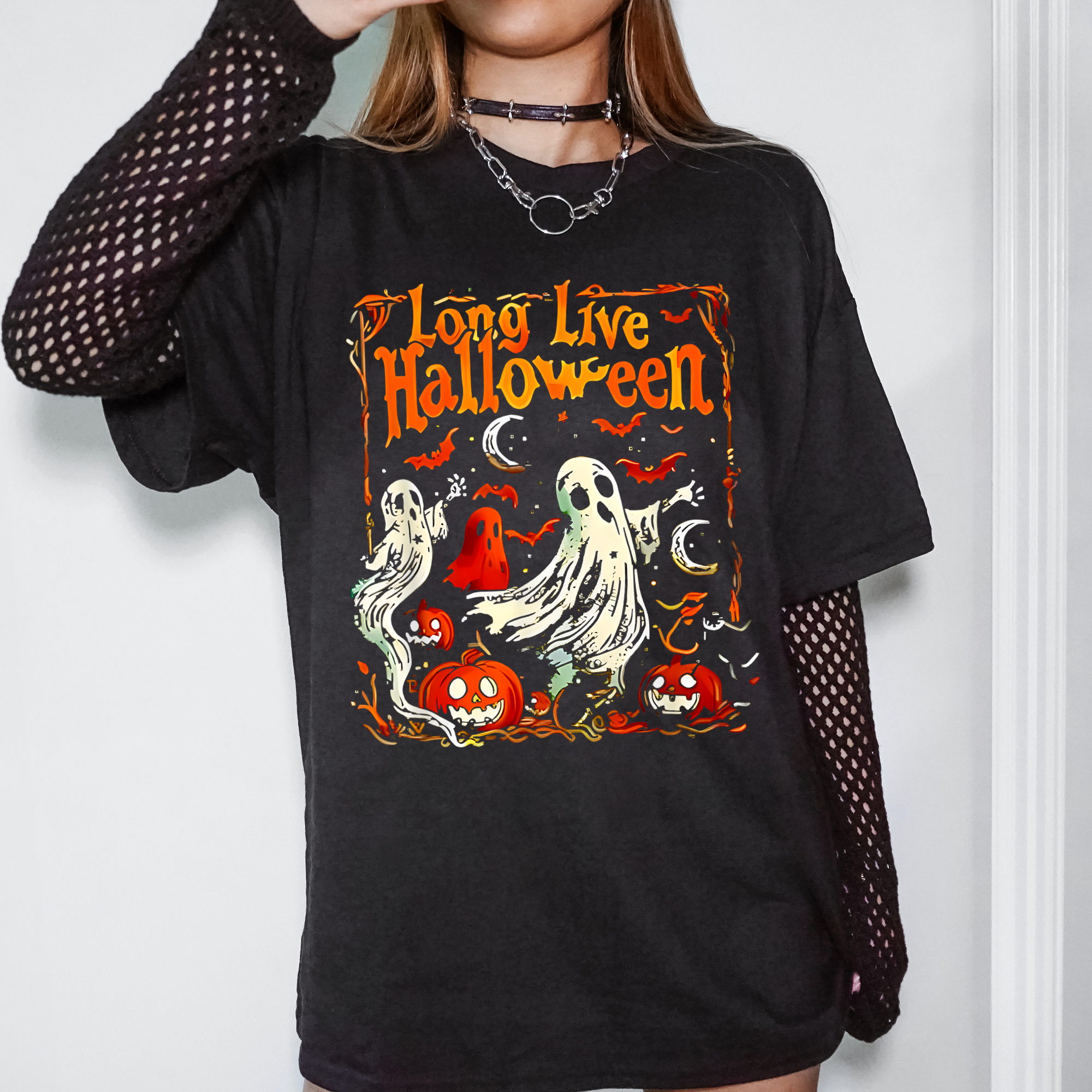 Long Live Halloween Spooky Pumpkins Ghosts Nighttime Parade Haunted House Lights Fall Festivities Graphic Tee