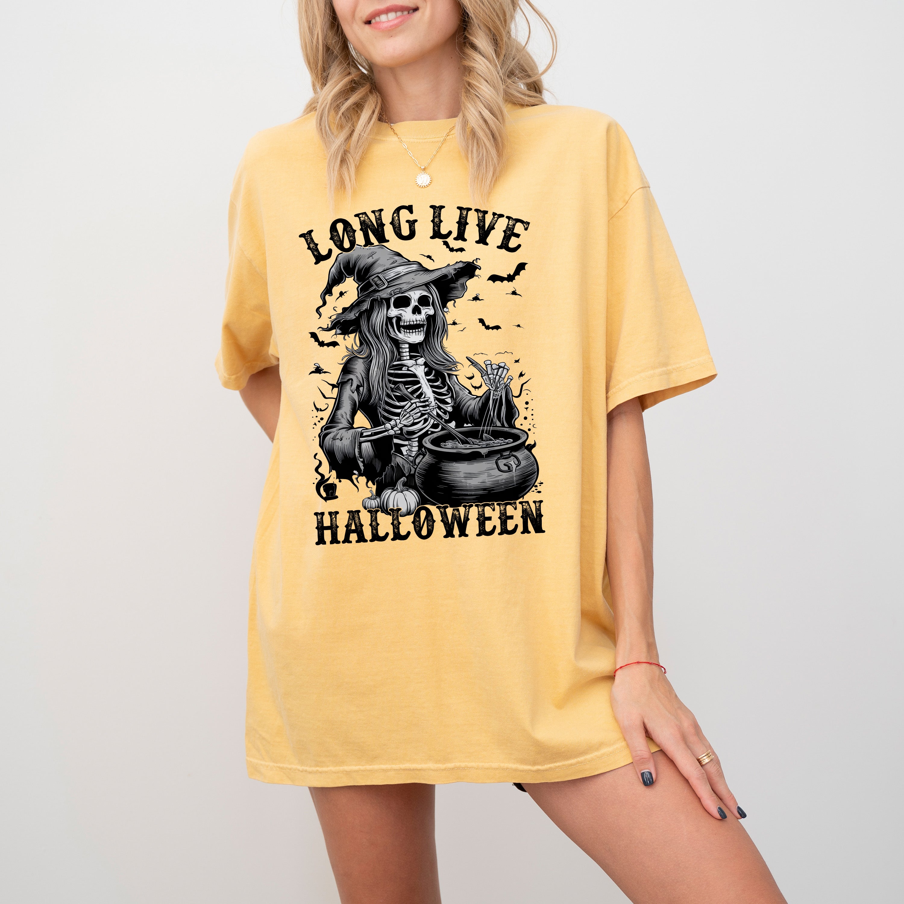 Long Live Halloween Witch Skeleton Bats Spooky Zombie Haunted Night Edition Comfort Colors Tee