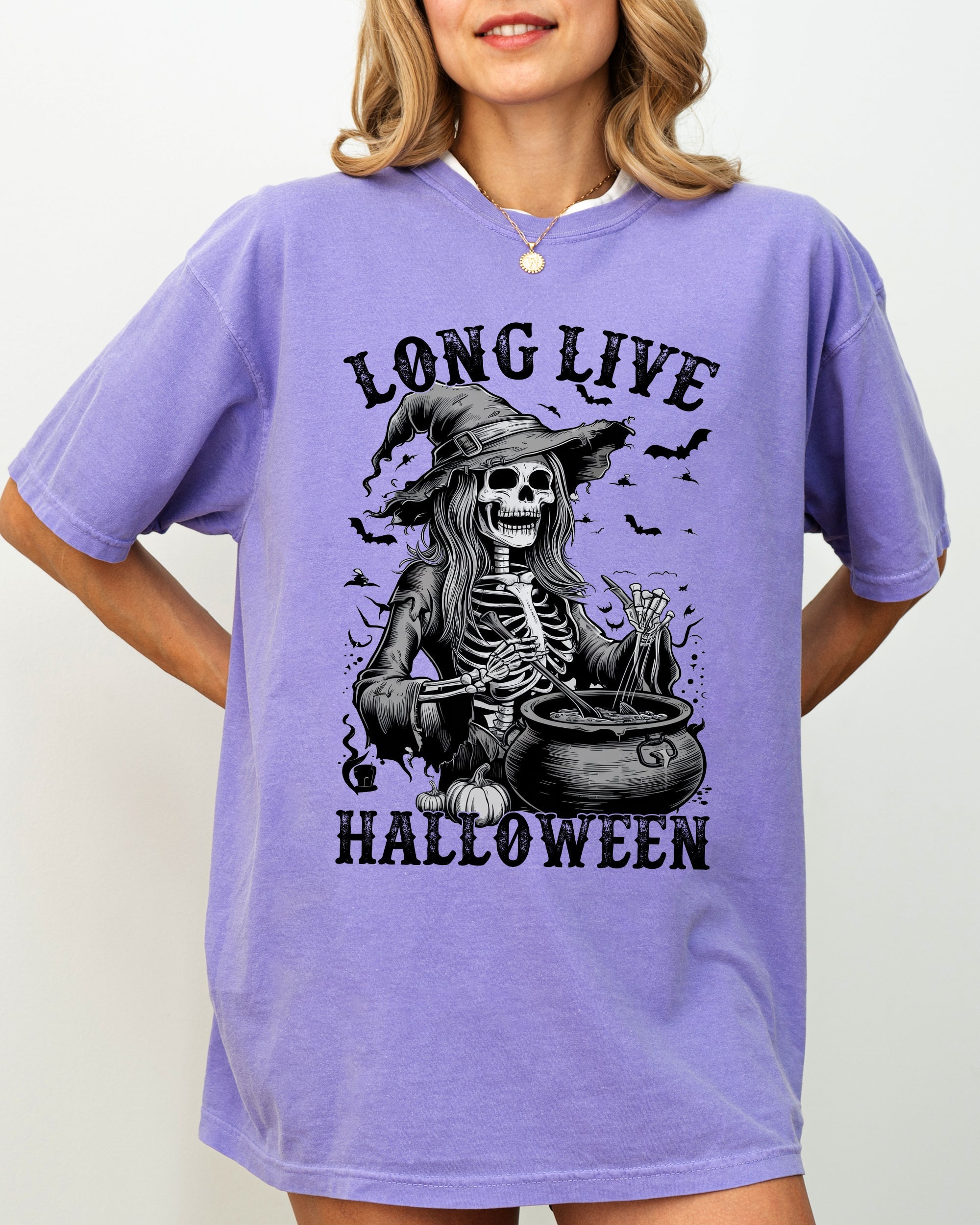 Long Live Halloween Witch Skeleton Bats Spooky Zombie Haunted Night Edition Comfort Colors Tee