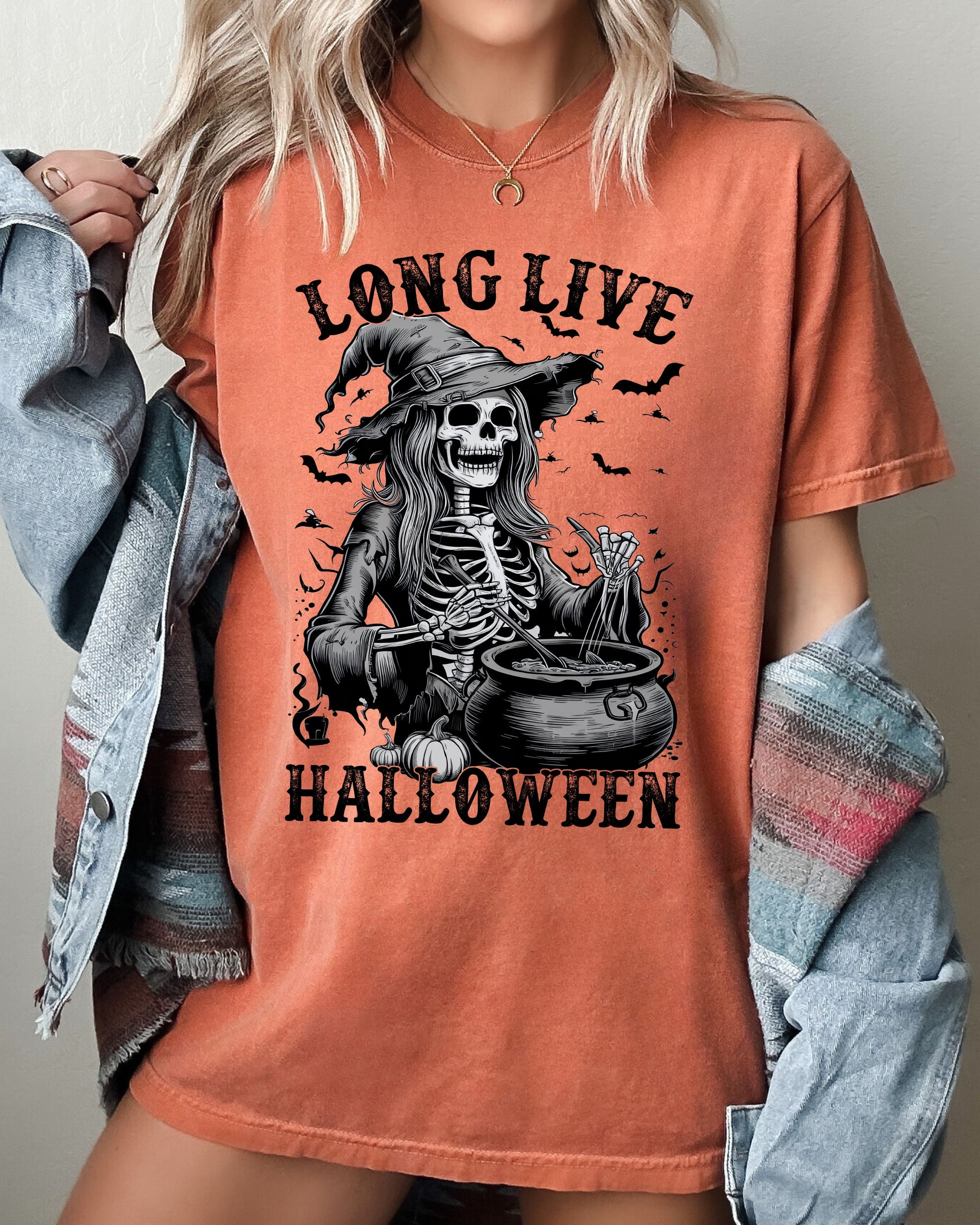 Long Live Halloween Witch Skeleton Bats Spooky Zombie Haunted Night Edition Comfort Colors Tee