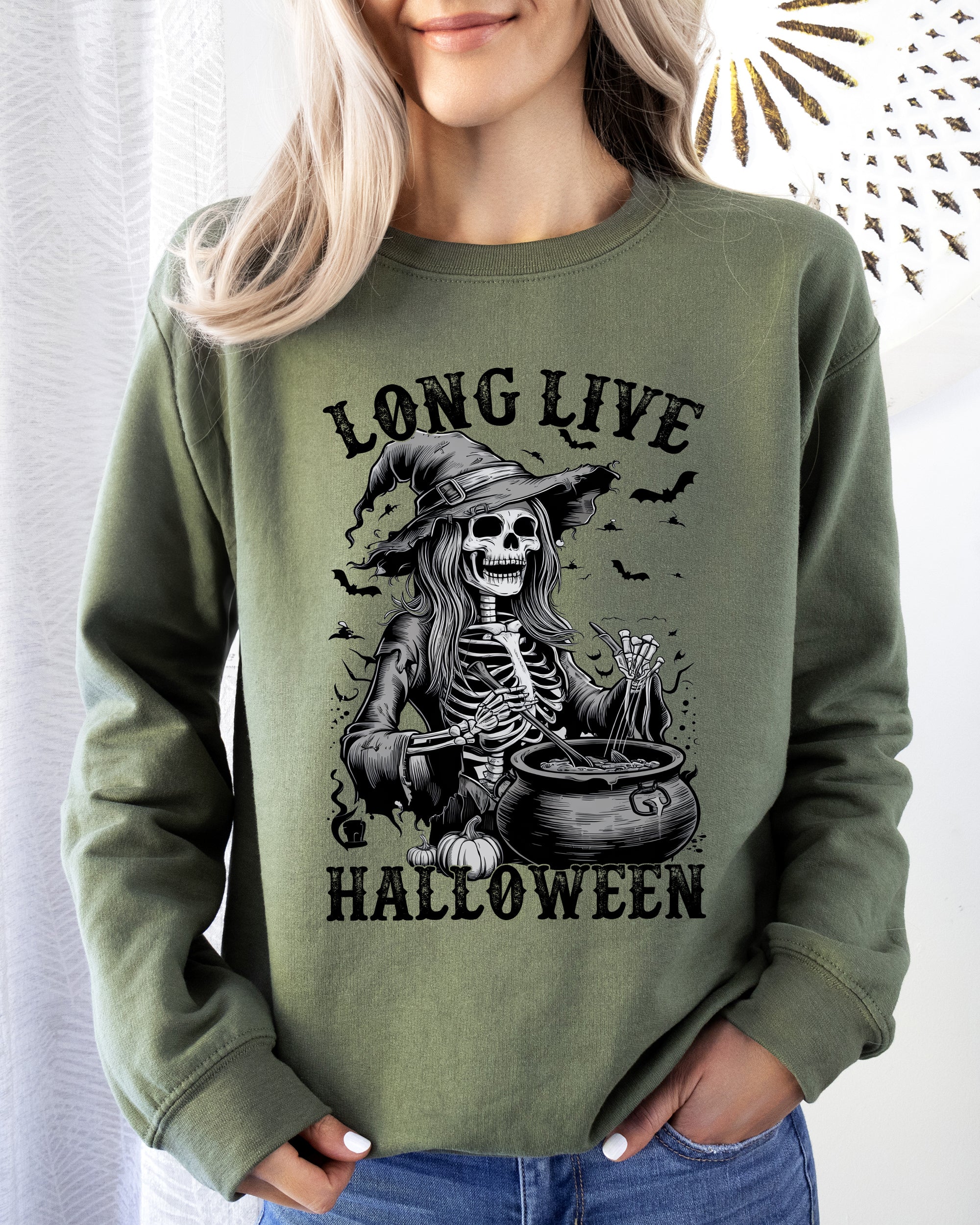 Long Live Halloween Witch Skeleton Bats Spooky Zombie Vintage Edition Sweatshirt