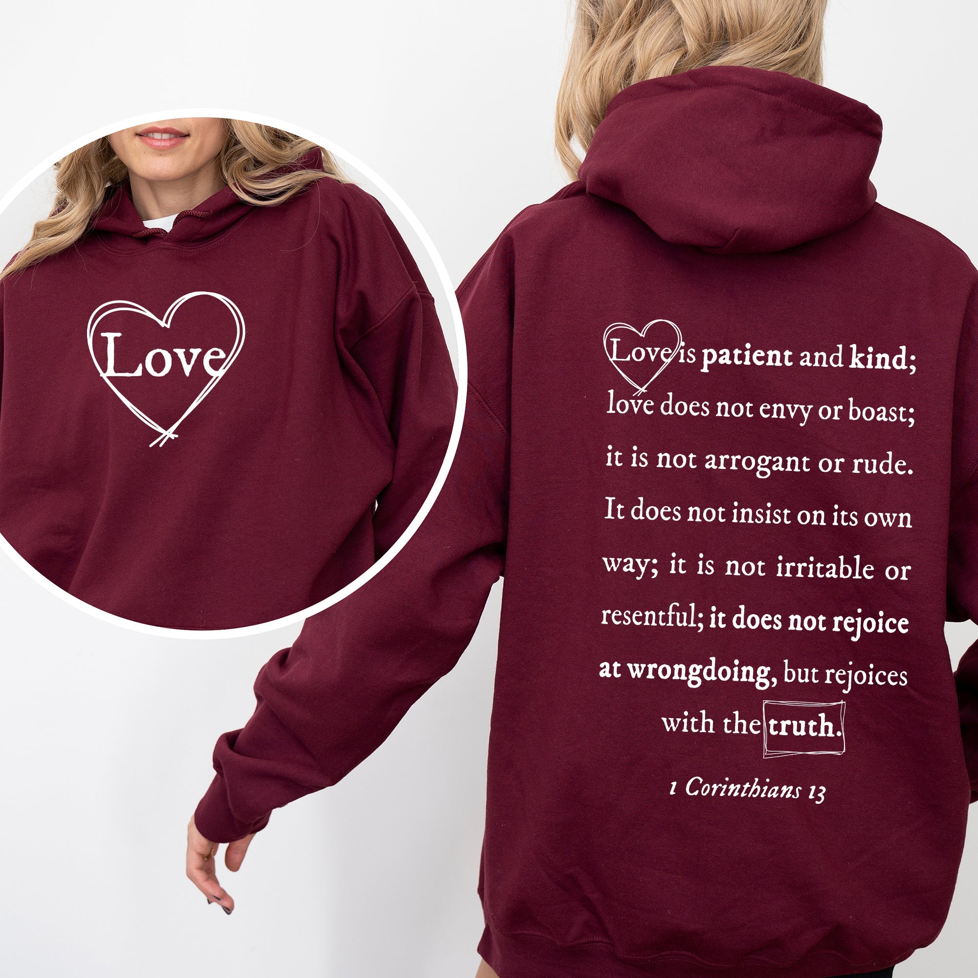 Love Is Patient, Love Is Kind Jesus Christian Gospel Faith Front And Back Graphic Hoodie
