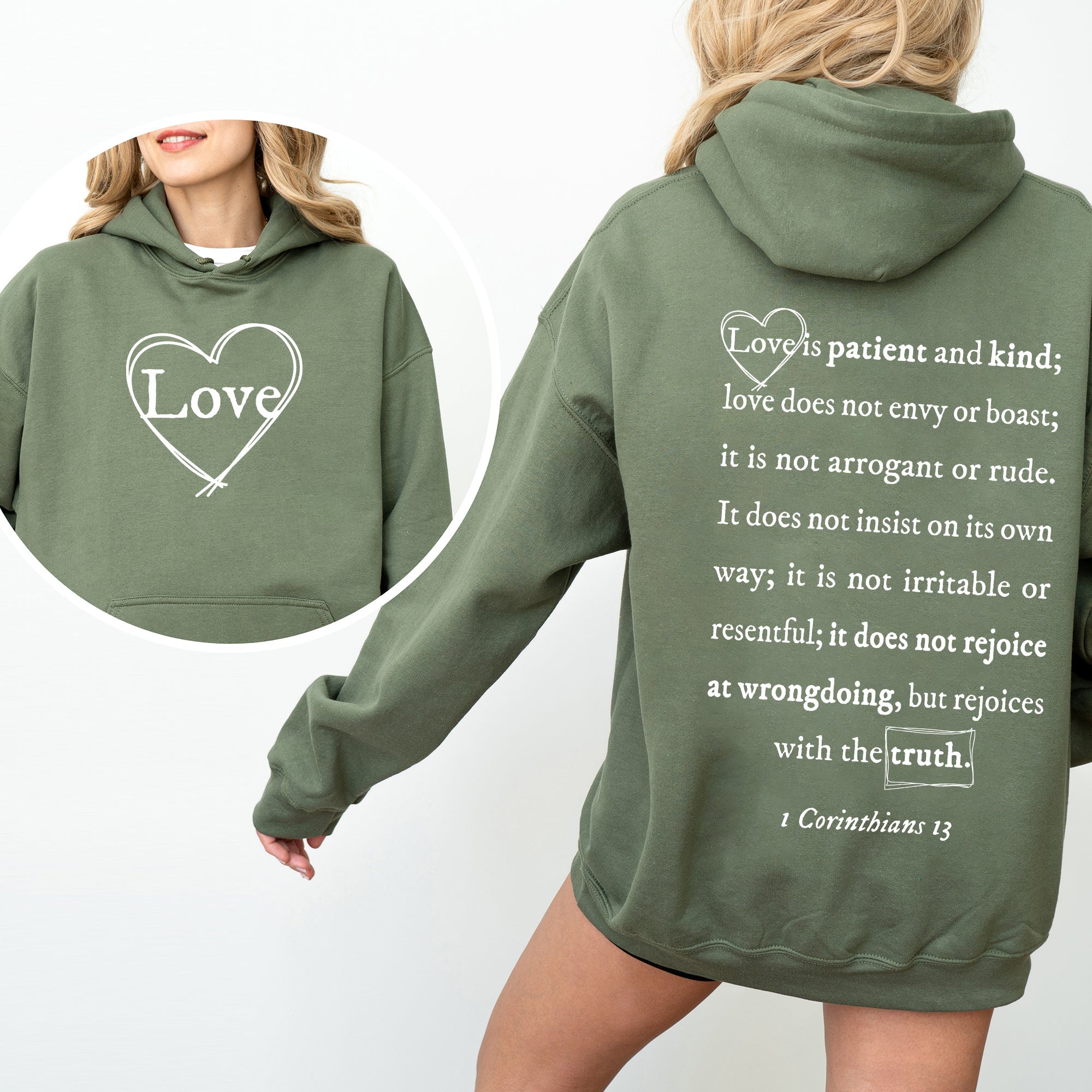 Love Is Patient, Love Is Kind Jesus Christian Gospel Faith Front And Back Graphic Hoodie