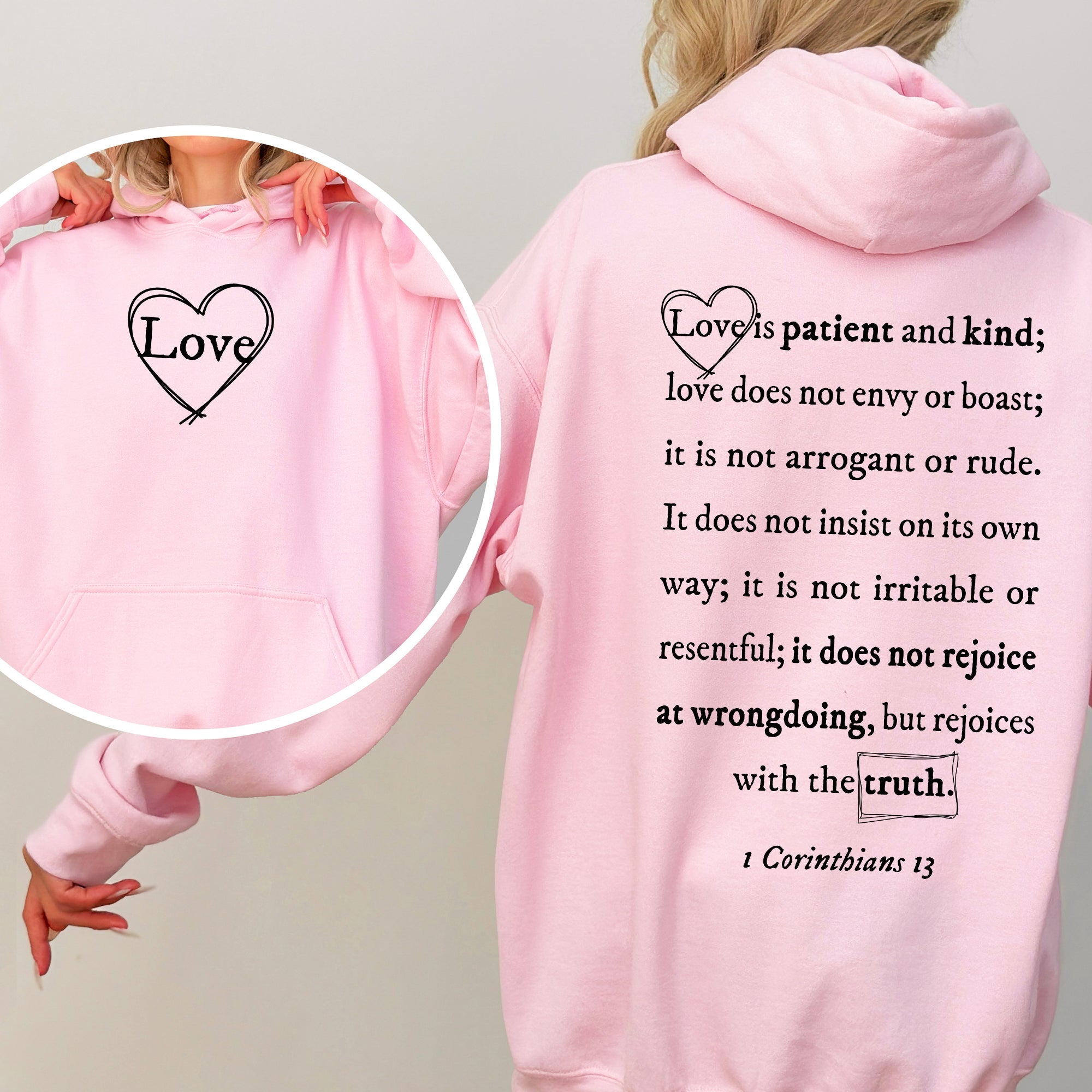 Love Is Patient, Love Is Kind Jesus Christian Gospel Faith Front And Back Graphic Hoodie