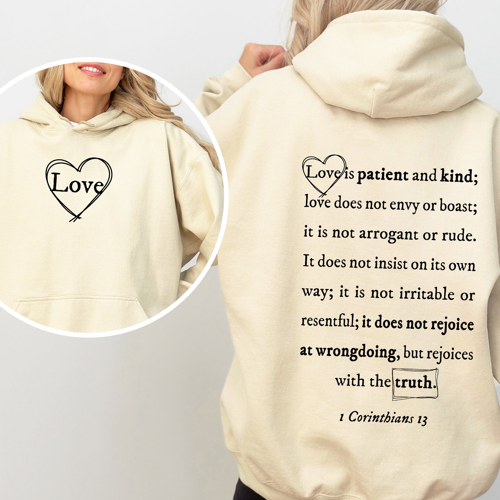 Love Is Patient, Love Is Kind Jesus Christian Gospel Faith Front And Back Graphic Hoodie