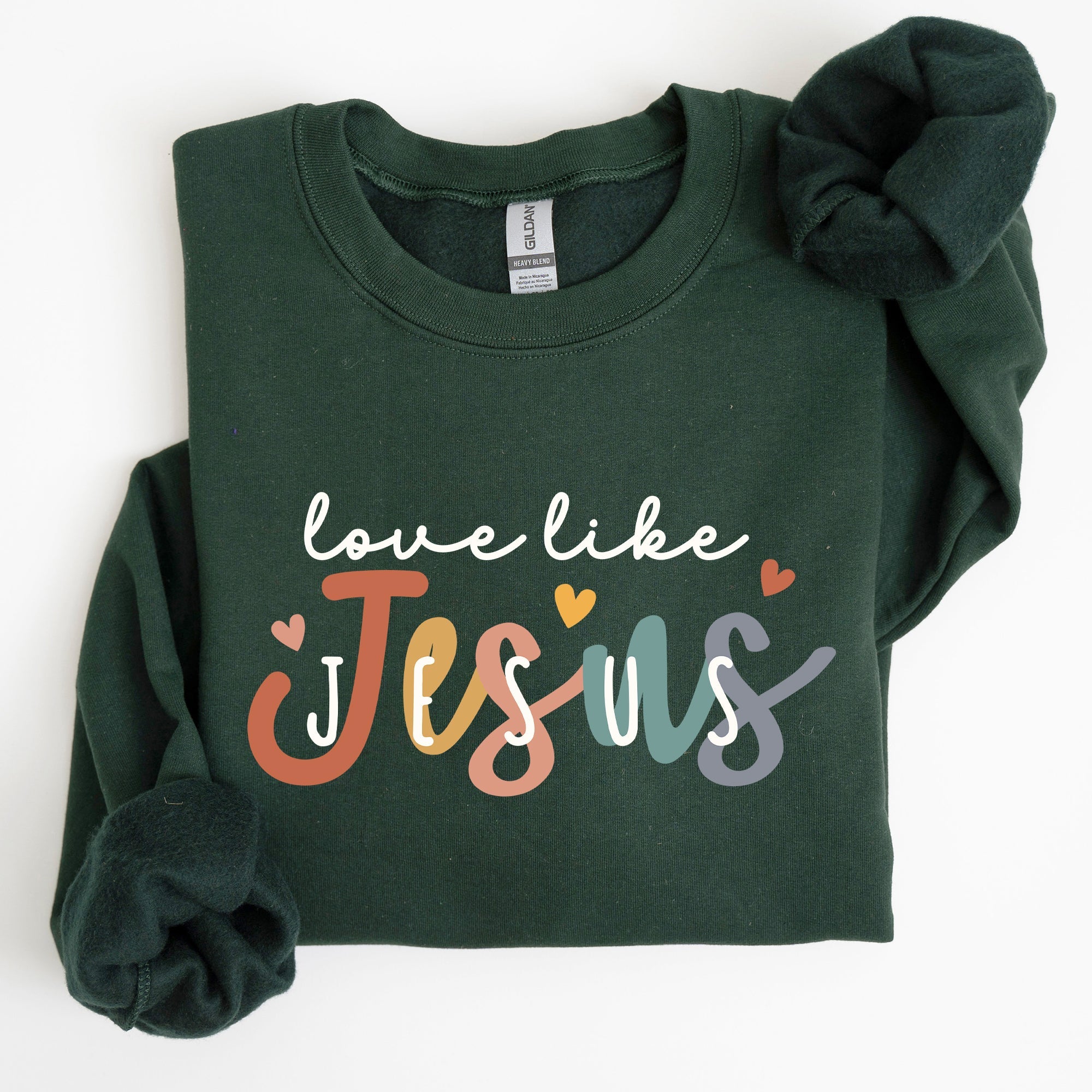 Love Like Jesus Hearts Colorful Christian Gospel Faith Inspirational Message Bold Style Sweatshirt