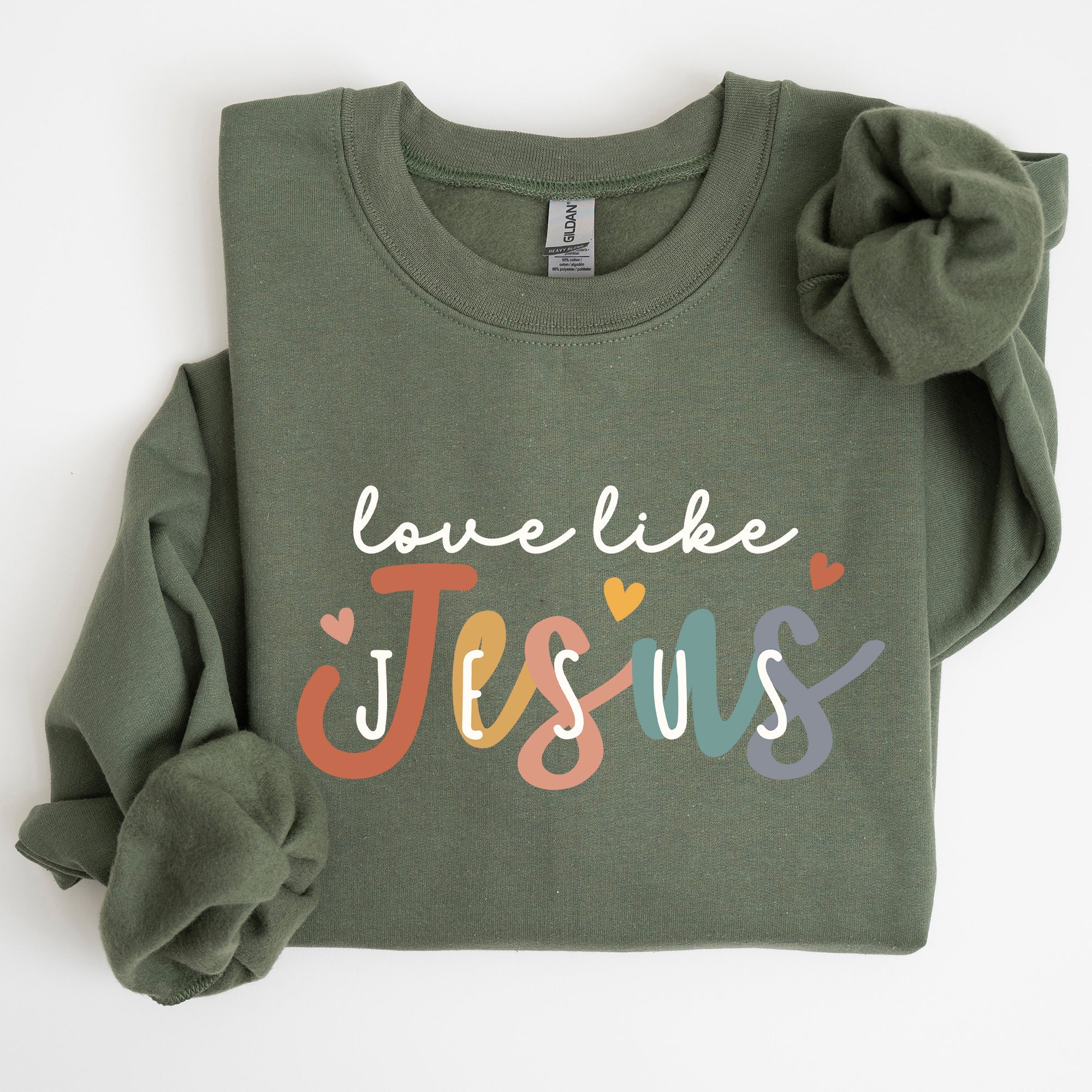 Love Like Jesus Hearts Colorful Christian Gospel Faith Inspirational Message Bold Style Sweatshirt