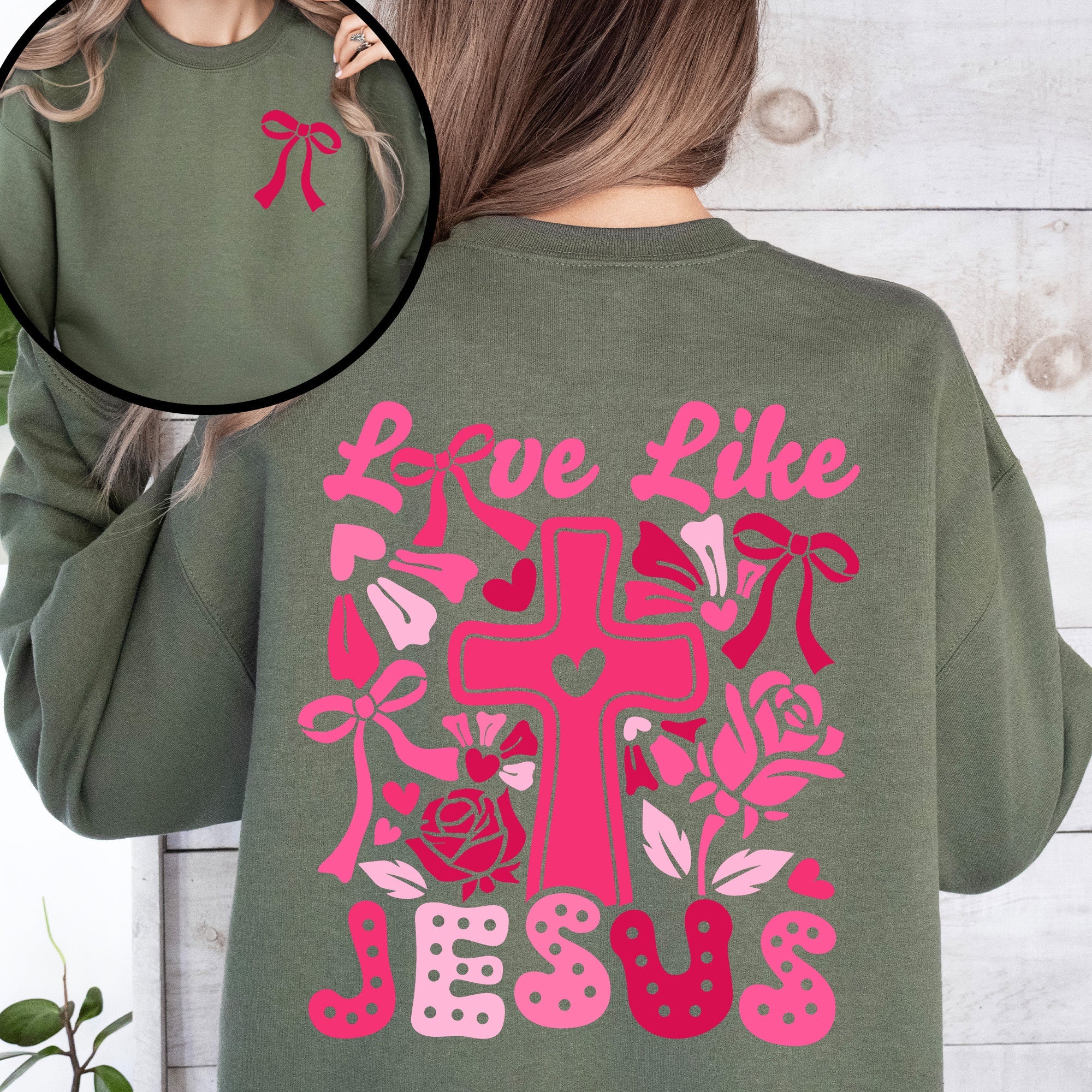 Love Like Jesus Valentine's Day Heart Cross Faith Christian Religious Front and Back Sweatshirt
