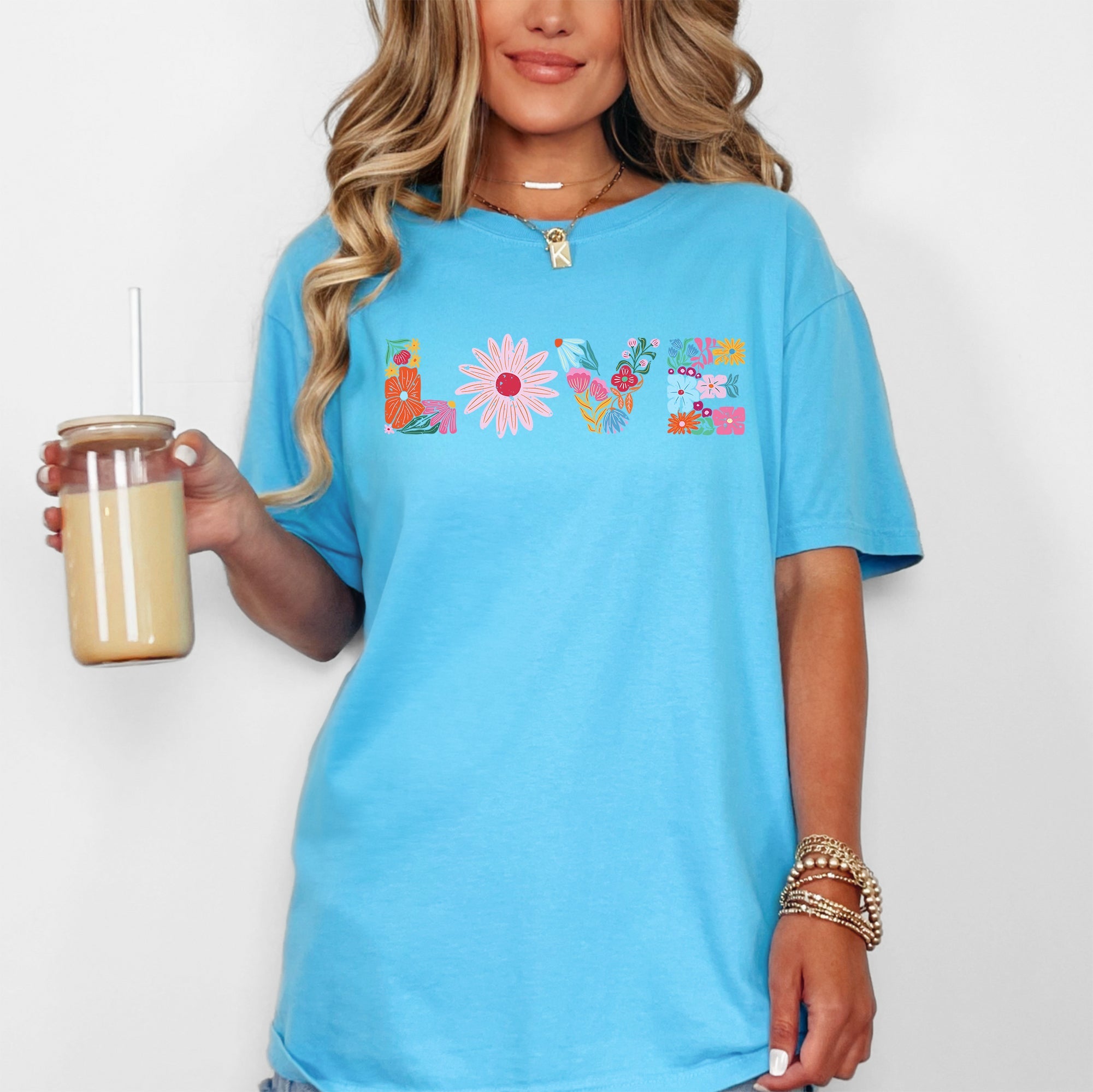 Love Retro Distressed Floral Flowers Vintage Garden Script Typeface Graphic Comfort Colors Tee