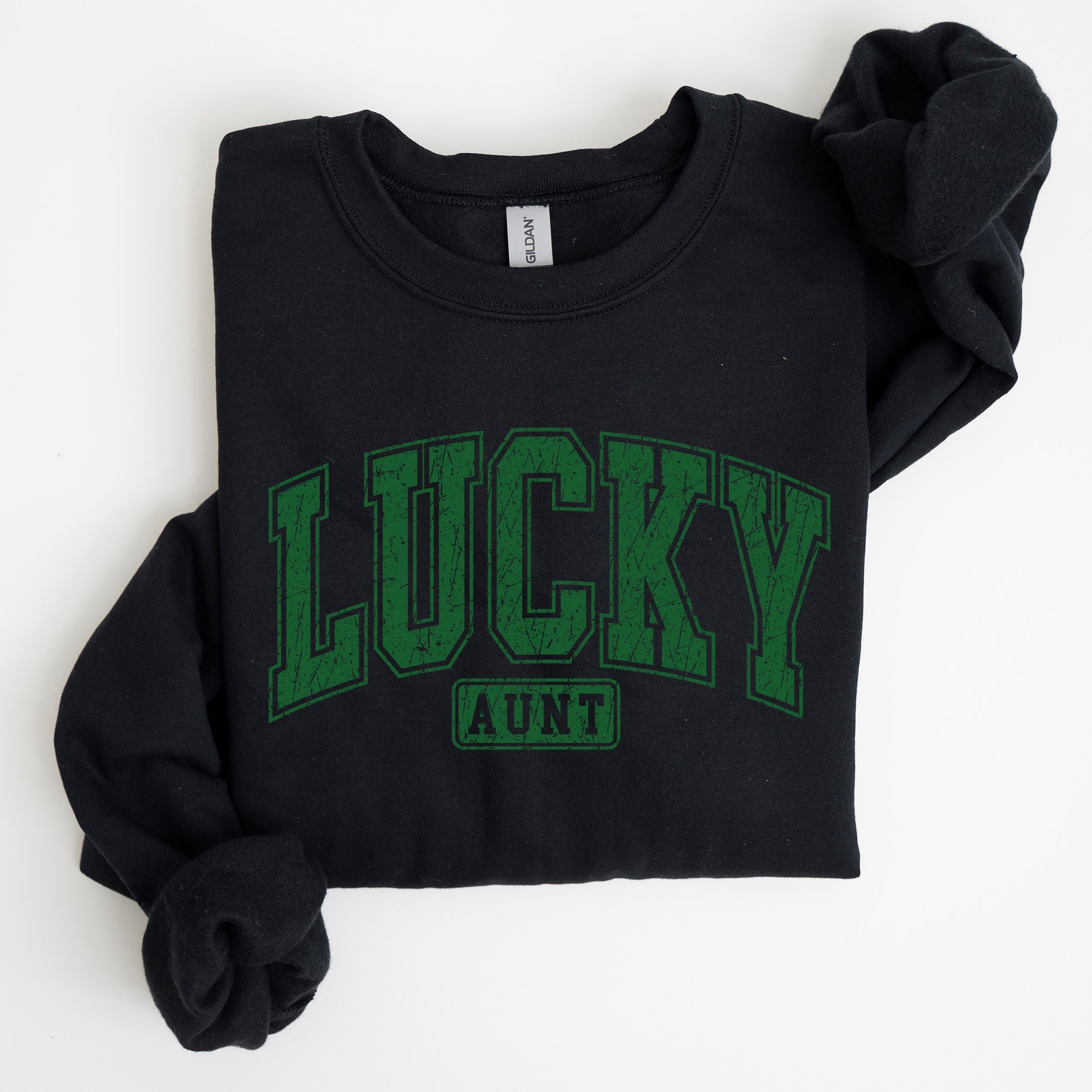Lucky Aunt Retro St Patrick's Day Vintage Style Cozy Fleece Knit Cotton Blend Sweatshirt