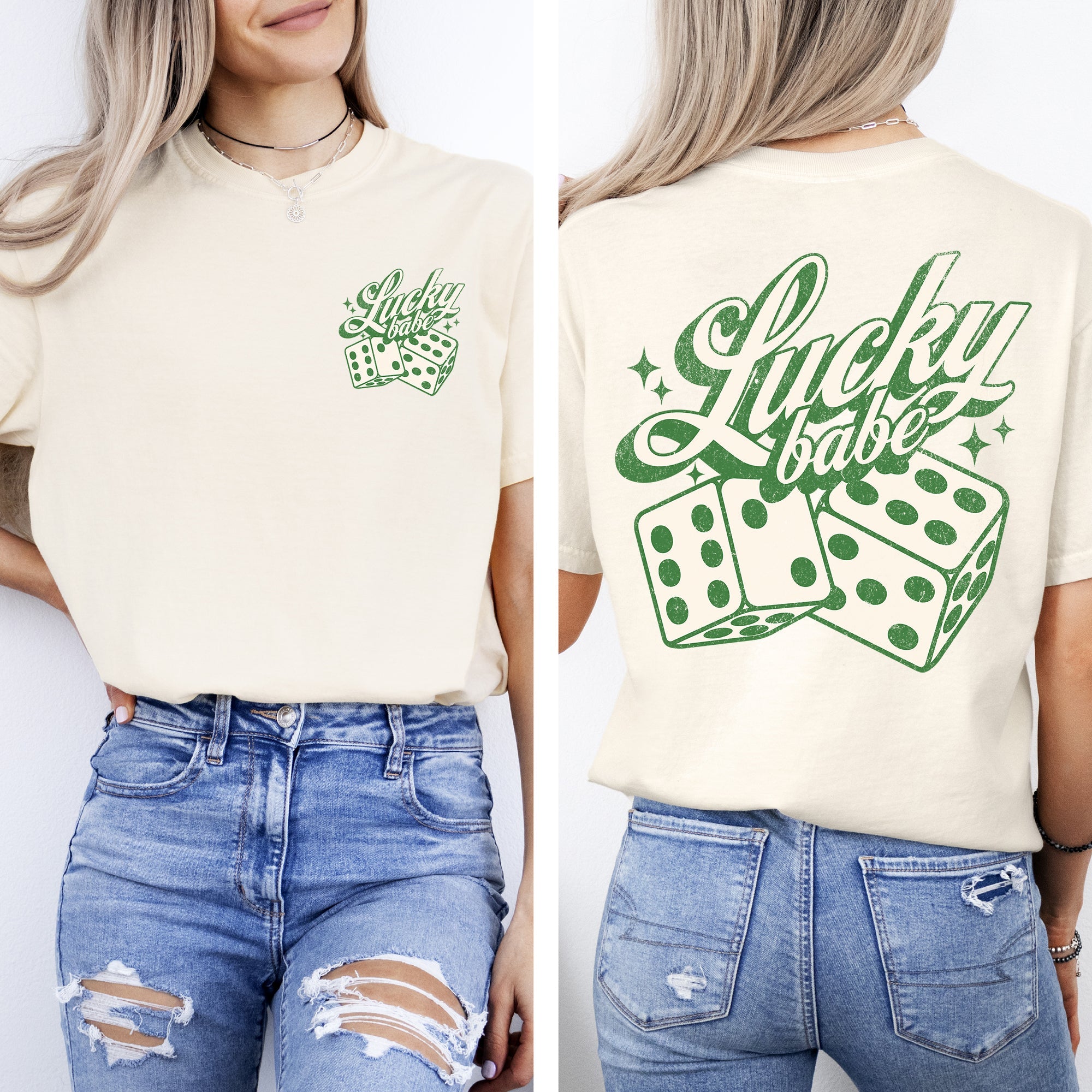Lucky Babe Dice Las Vegas Leprechaun Shamrock Clover St Patrick's Day Edition Comfort Colors Tee