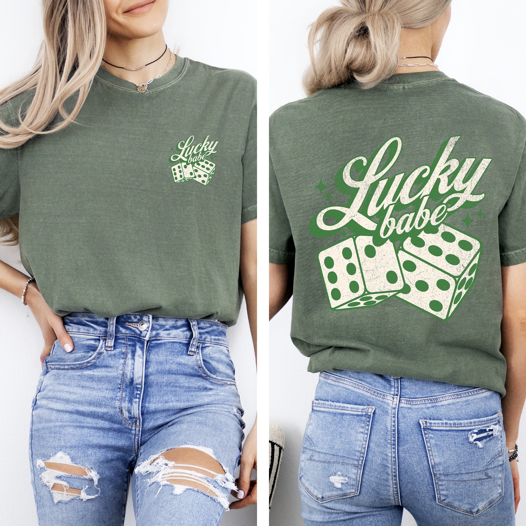 Lucky Babe Dice Las Vegas Leprechaun Shamrock Clover St Patrick's Day Edition Comfort Colors Tee