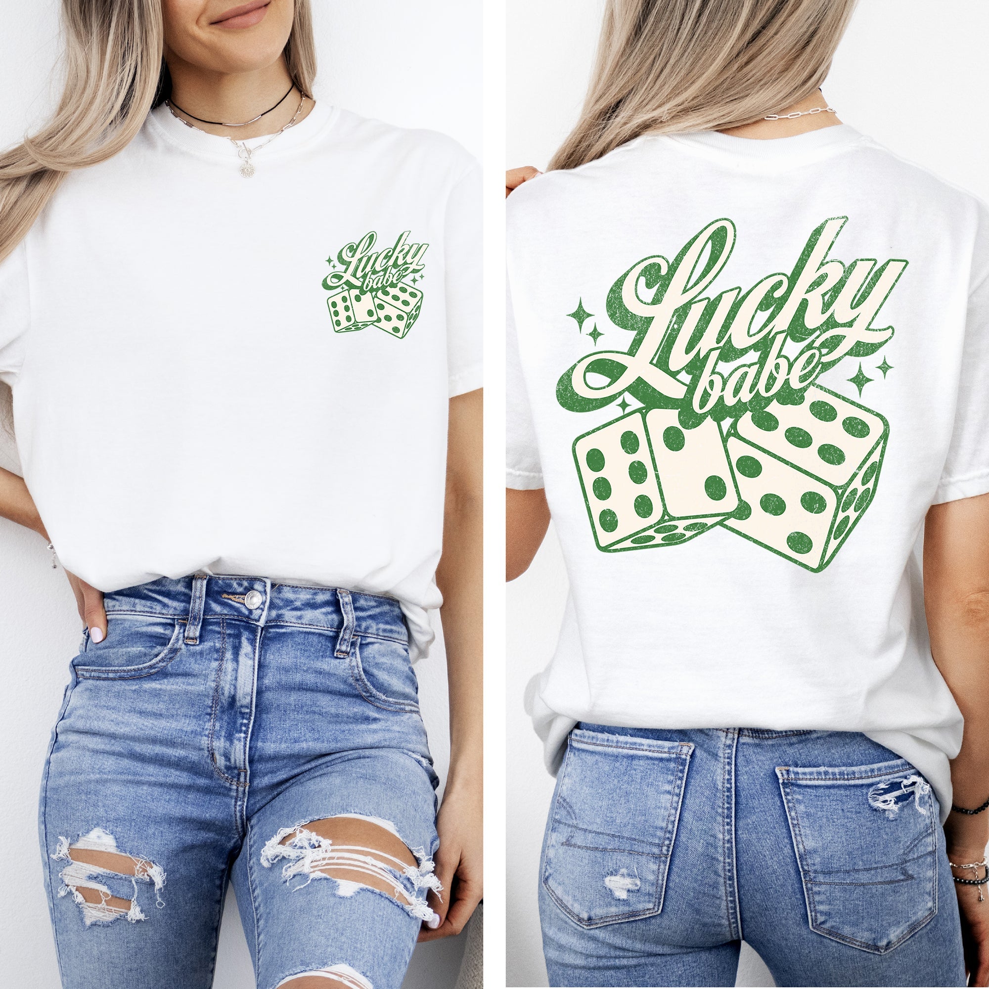 Lucky Babe Dice Las Vegas Leprechaun Shamrock Clover St Patrick's Day Edition Comfort Colors Tee