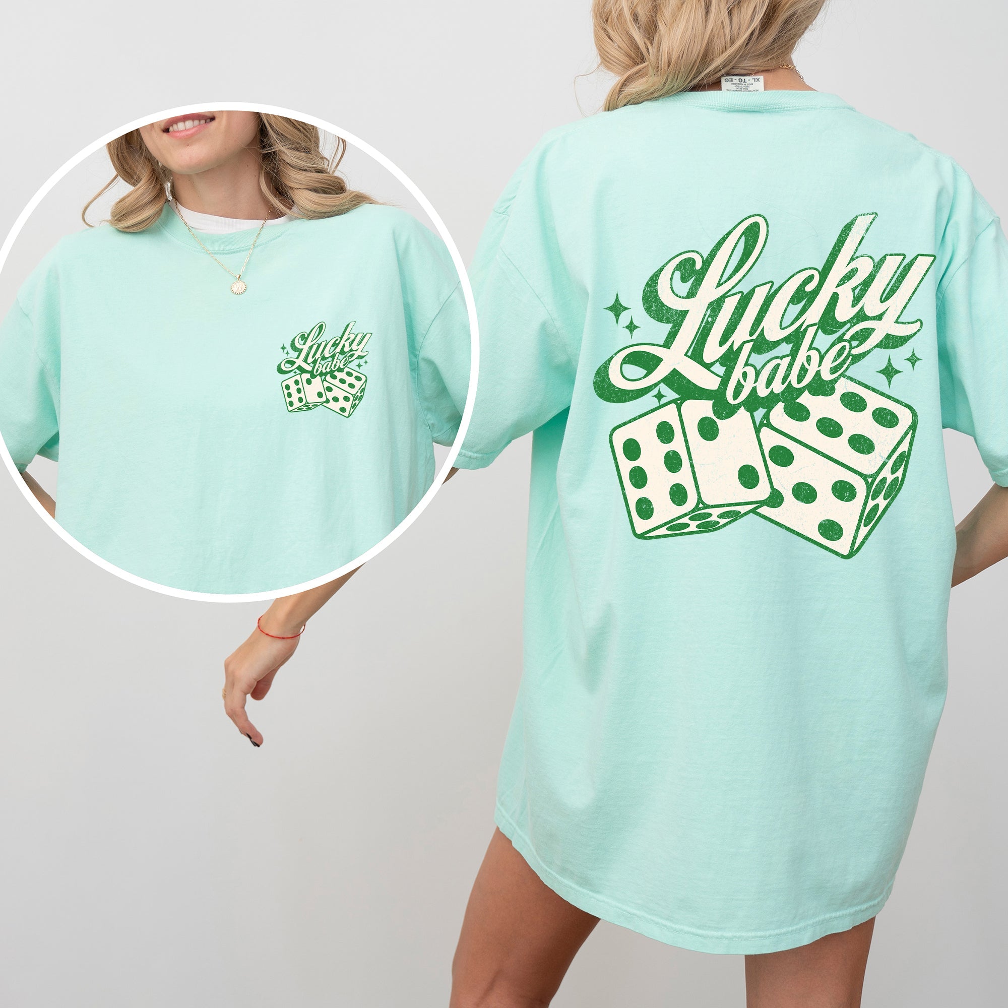 Lucky Babe Dice Las Vegas Leprechaun Shamrock Clover St Patrick's Day Edition Comfort Colors Tee