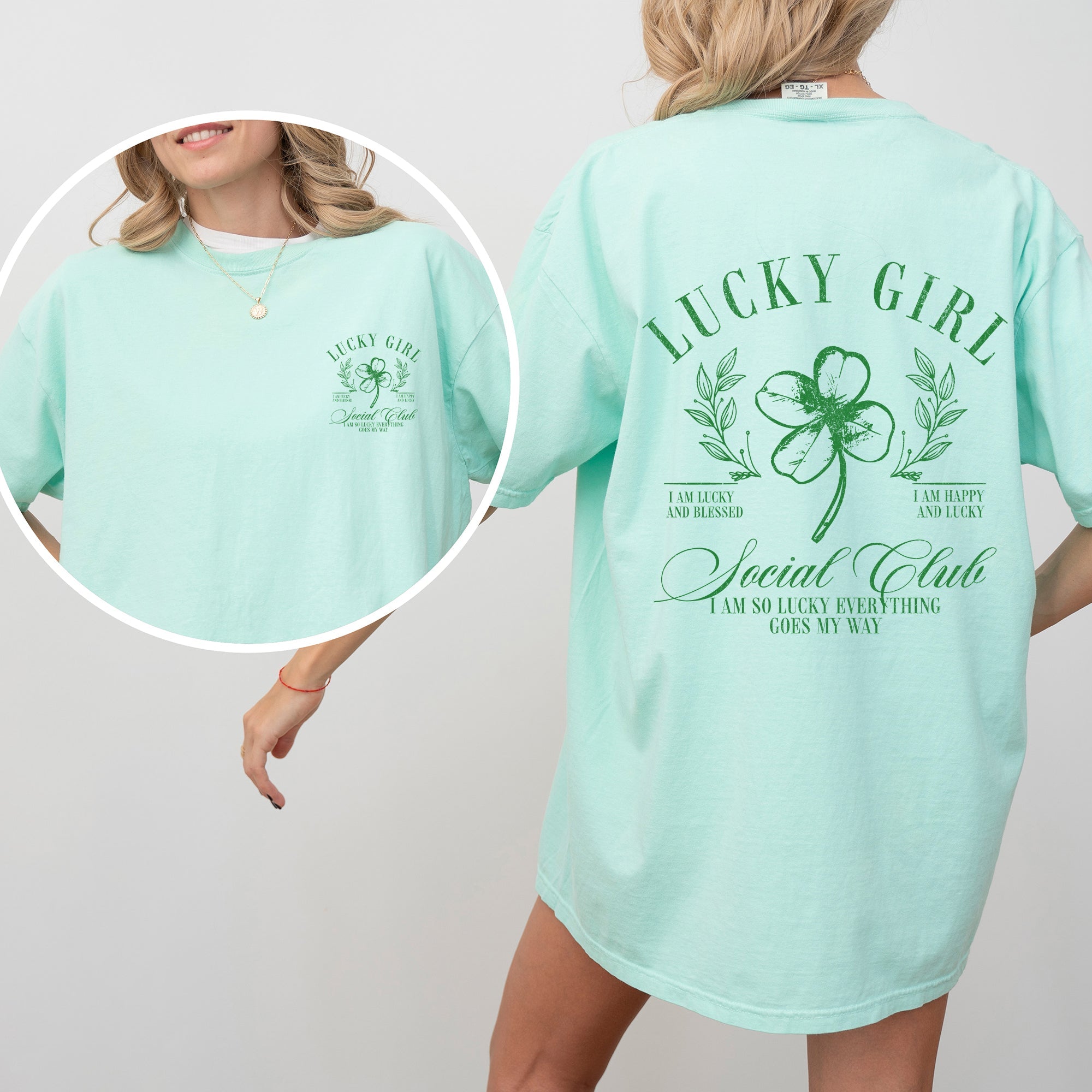 Lucky Girl Social Club St Patrick's Day Shamrock Clover Leprechaun Comfort Colors Tee