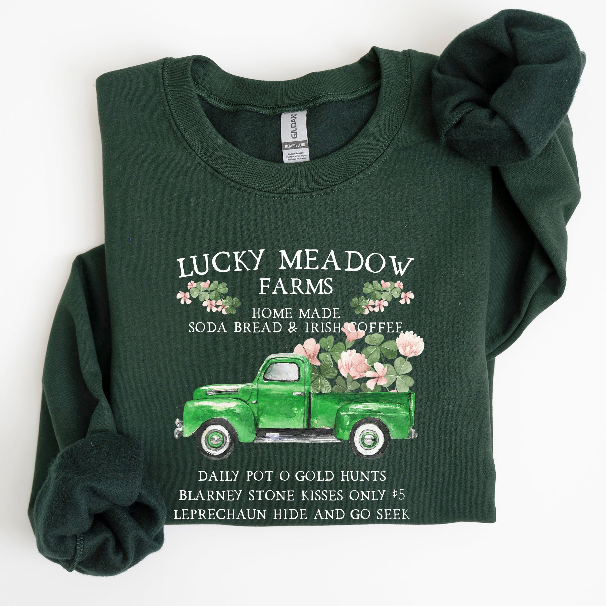 Lucky Meadow Farms St Patrick's Day Edition Shamrock Garden Sunset Design Cozy Premium Cotton Graphic Sweatshirt