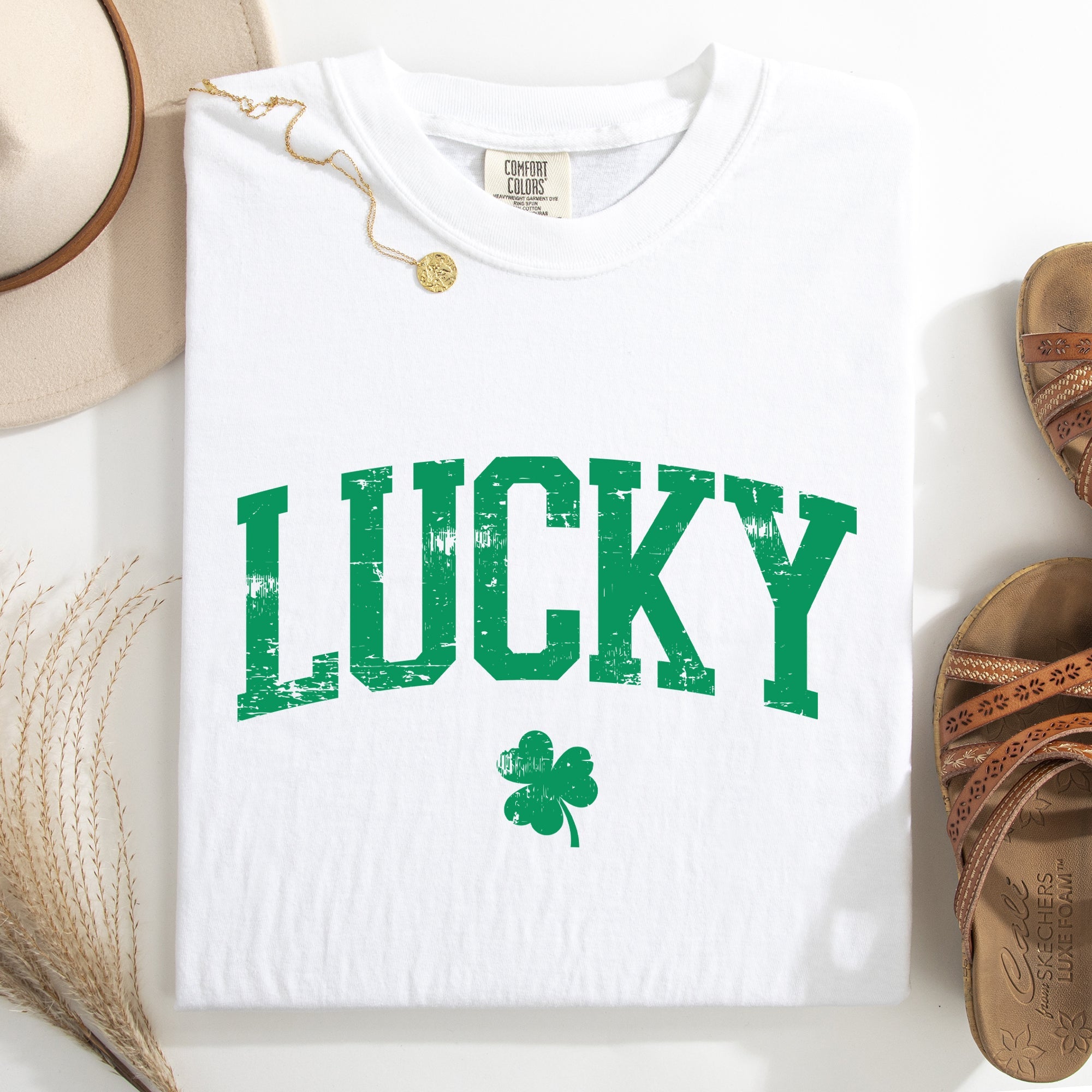 Lucky Leprechaun Shamrock Clover St Patrick's Day Collegiate Varsity Comfort Colors Tee