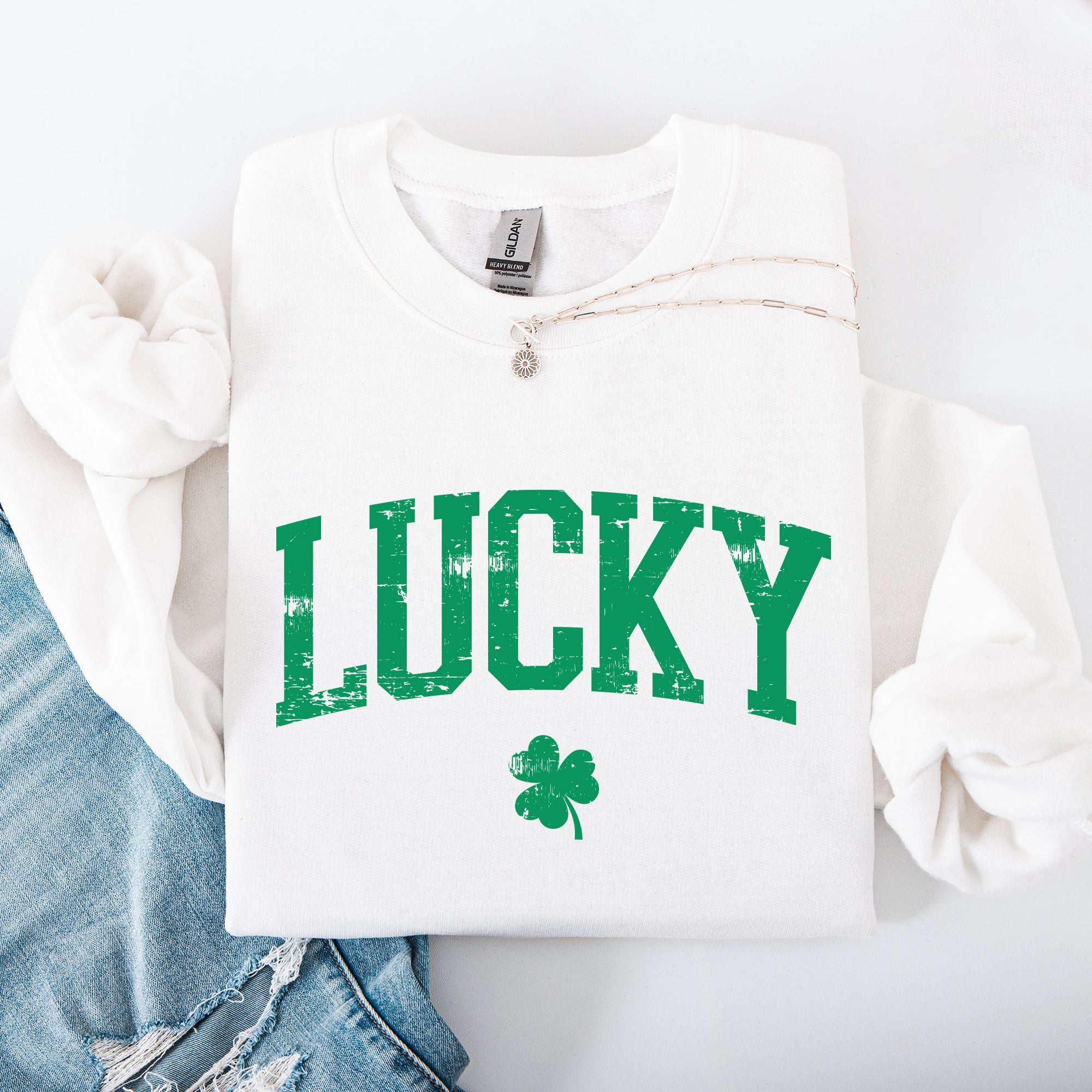 Lucky Collegiate Varsity Shamrock Leprechaun Clover St Patrick's Day Edition Sweatshirt